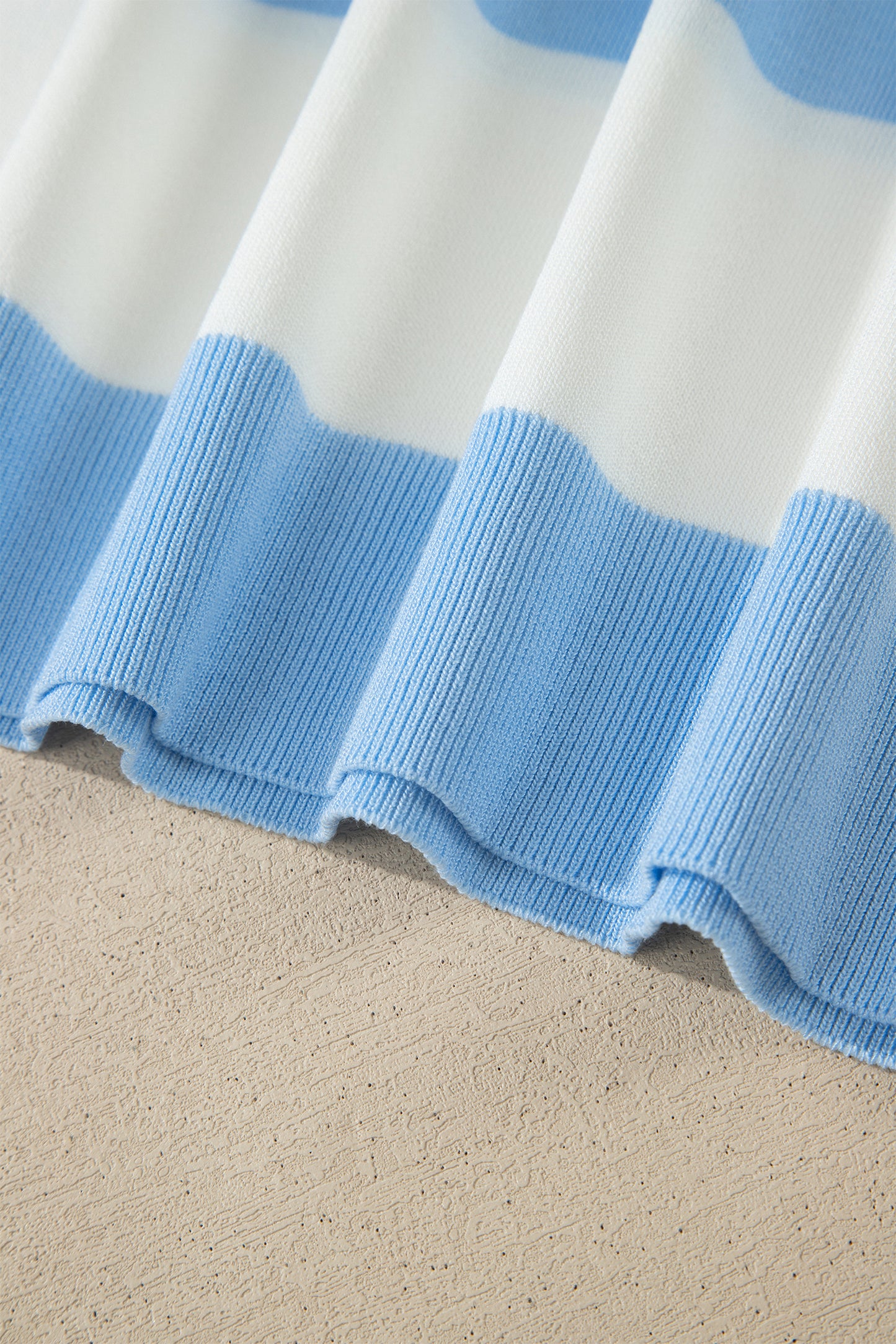 Sky Blue Stripe Colorblock Plus Size Short Sleeve Sweater-Plus Size/Plus Size Sweaters & Cardigans-[Adult]-[Female]-2022 Online Blue Zone Planet