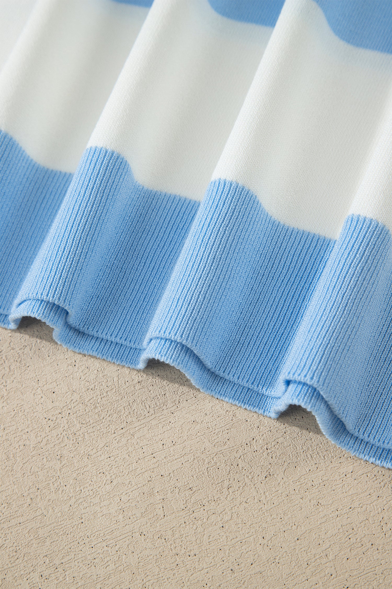 Sky Blue Stripe Colorblock Plus Size Short Sleeve Sweater-Plus Size/Plus Size Sweaters & Cardigans-[Adult]-[Female]-2022 Online Blue Zone Planet