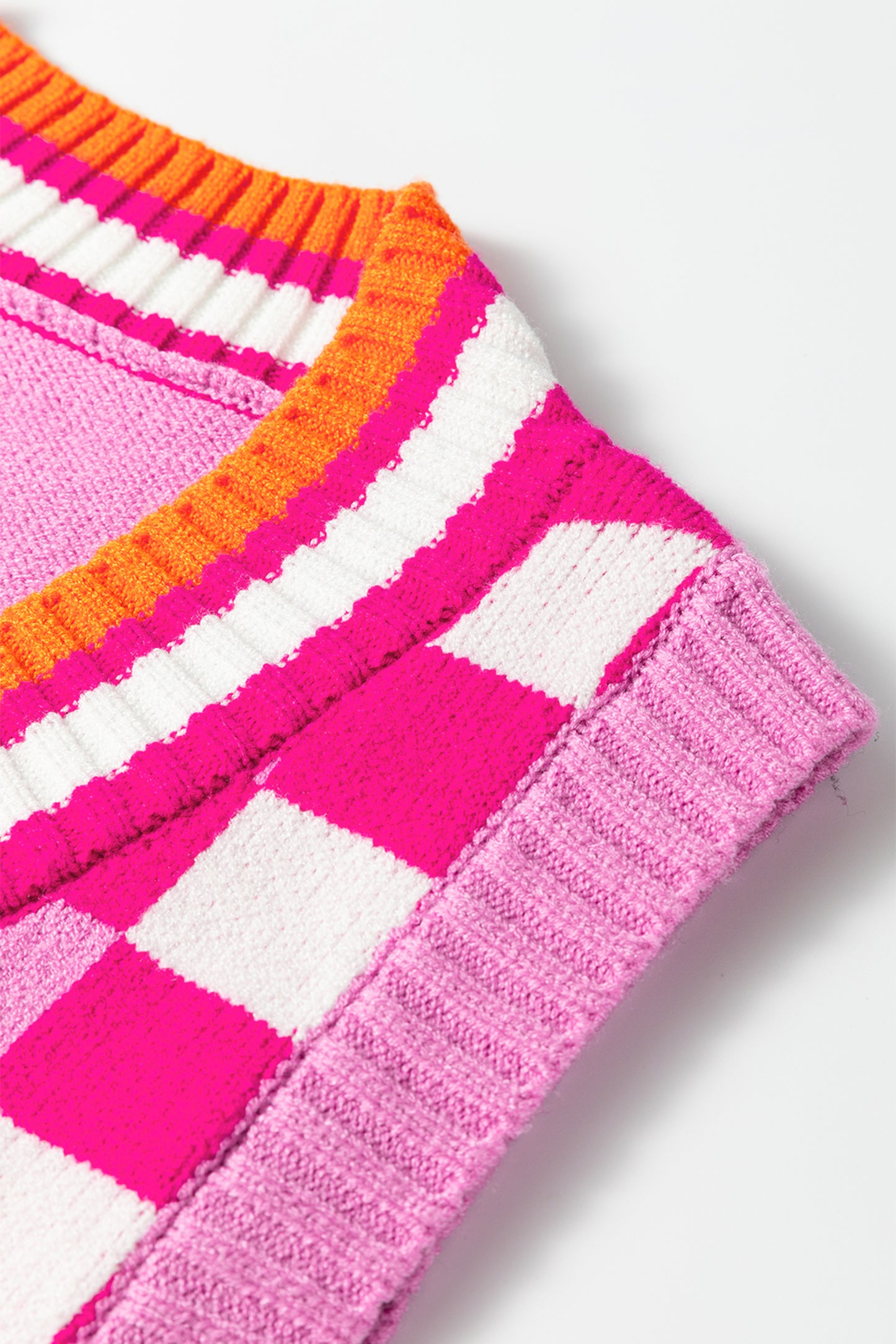 Yellow Striped Checkered Contrast Patchwork V Neck Sweater Vest-TOPS / DRESSES-[Adult]-[Female]-2022 Online Blue Zone Planet