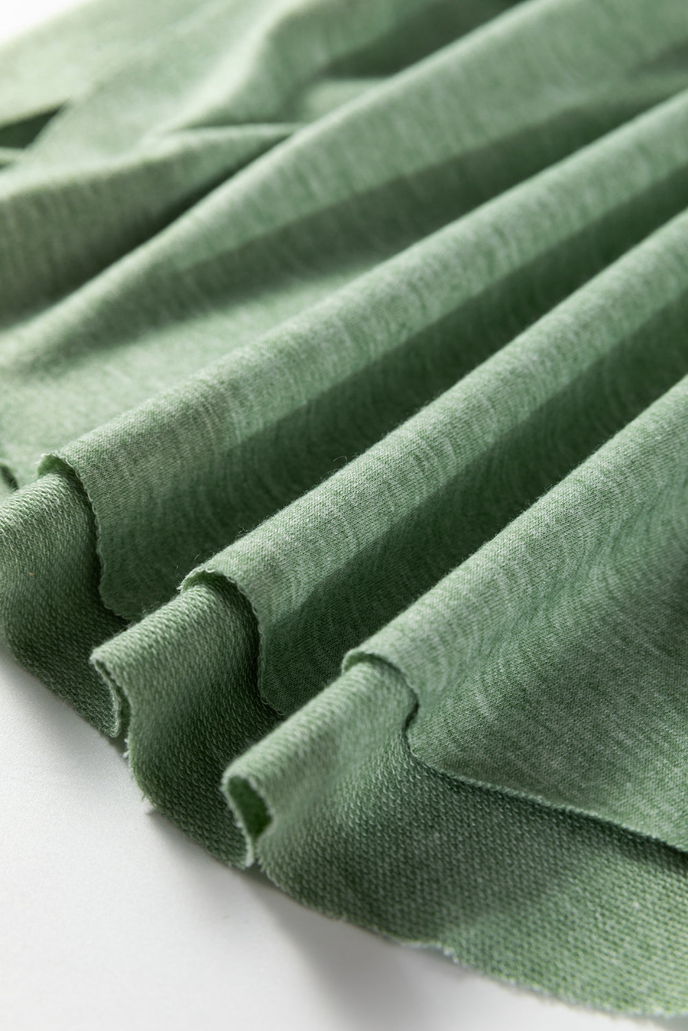 Smoke Green Notched Neck Terry Raw Hem Long Sleeve Top-Tops/Long Sleeve Tops-[Adult]-[Female]-2022 Online Blue Zone Planet