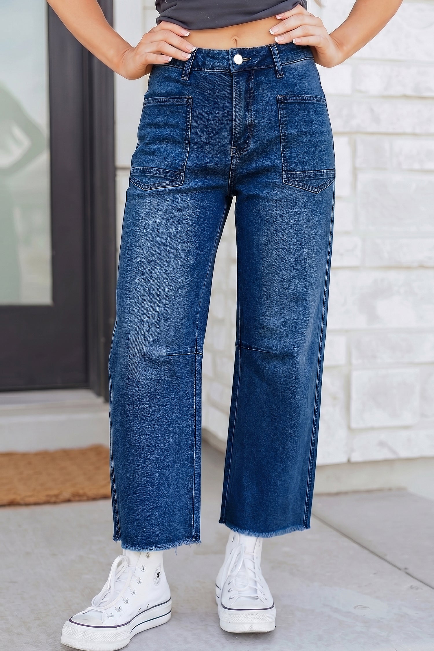 Sail Blue Frayed Cropped Straight Jeans-Bottoms/Jeans-[Adult]-[Female]-2022 Online Blue Zone Planet