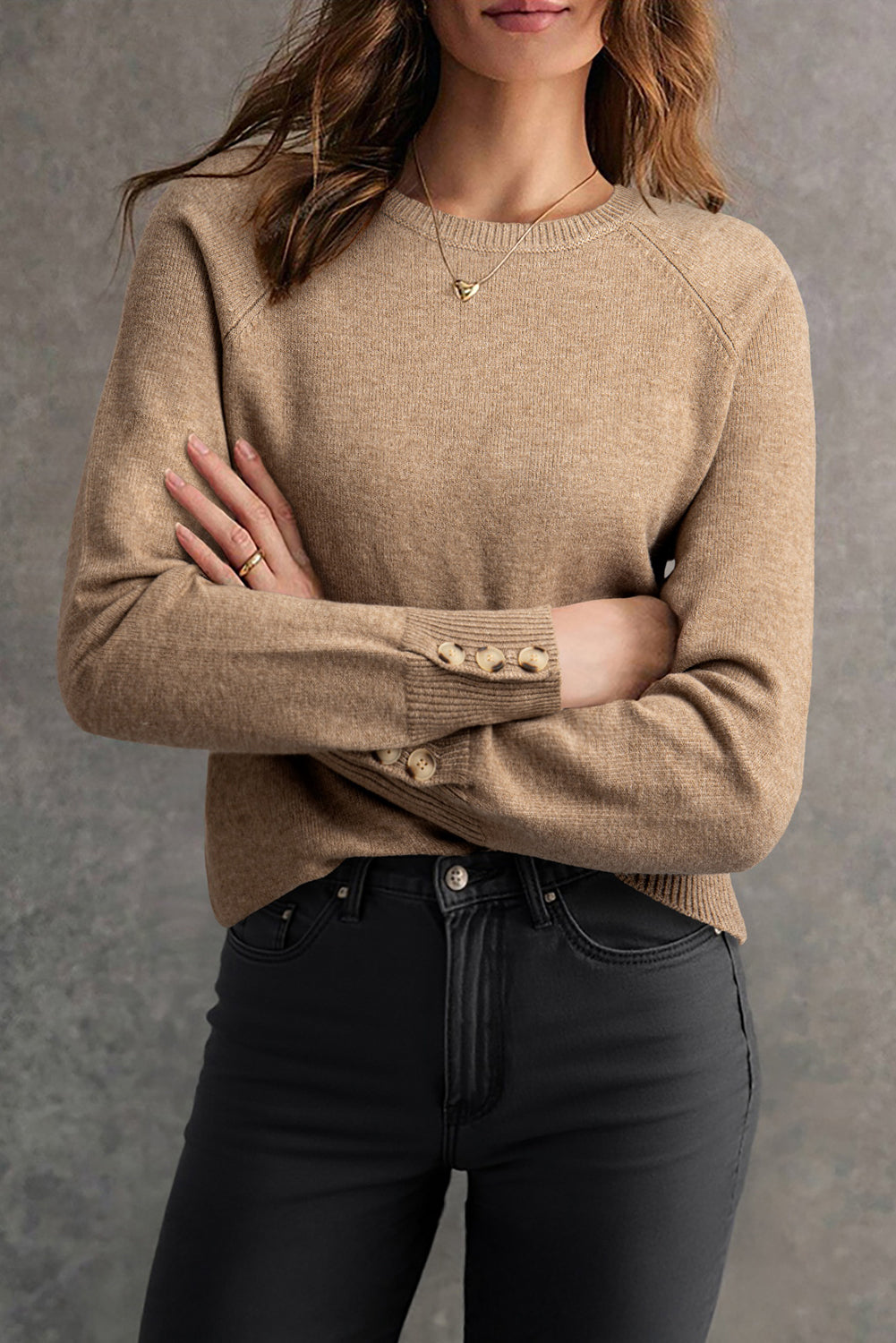 White Buttoned Bishop Sleeve Crew Neck Sweater-TOPS / DRESSES-[Adult]-[Female]-2022 Online Blue Zone Planet