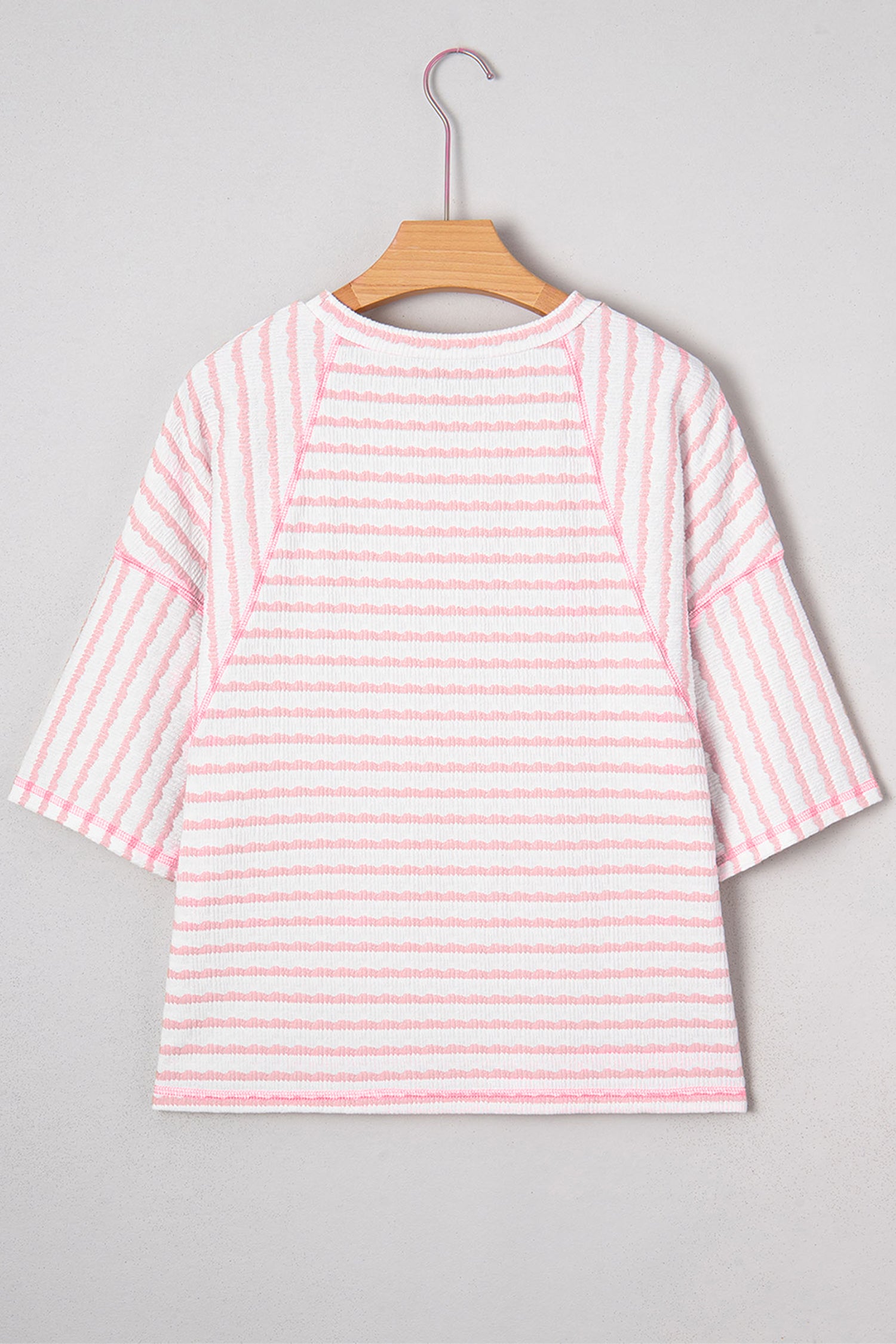 Apricot Stripe Plus Size Textured Patchwork Detail Half Sleeve Top-Plus Size/Plus Size Tops/Plus Size Tops & Tees-[Adult]-[Female]-2022 Online Blue Zone Planet