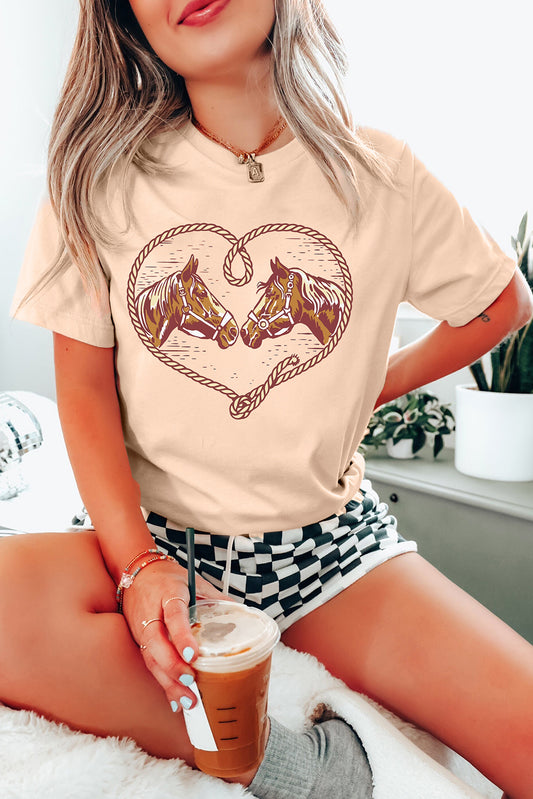 Khaki Rodeo Horse Graphic Western Cowgirl Fashion T Shirt-Graphic/Graphic Tees-[Adult]-[Female]-Khaki-S-2022 Online Blue Zone Planet
