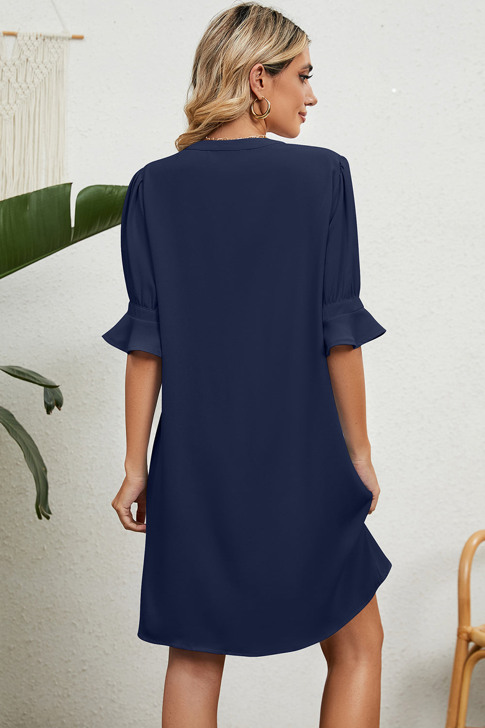 Notched Flounce Sleeve Mini Dress-TOPS / DRESSES-[Adult]-[Female]-2022 Online Blue Zone Planet