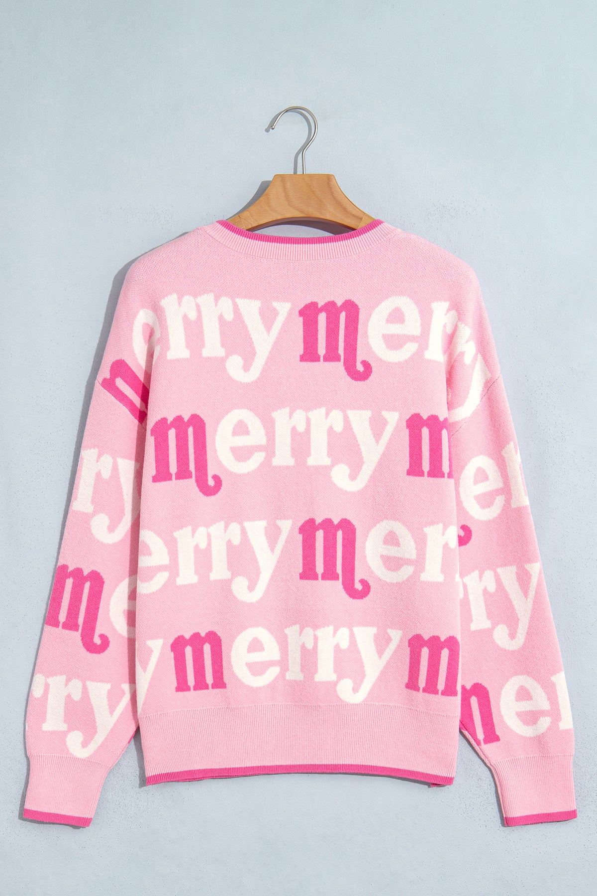 Pink All Over Merry Me Graphic Round Neck Knit Sweater-TOPS / DRESSES-[Adult]-[Female]-2022 Online Blue Zone Planet