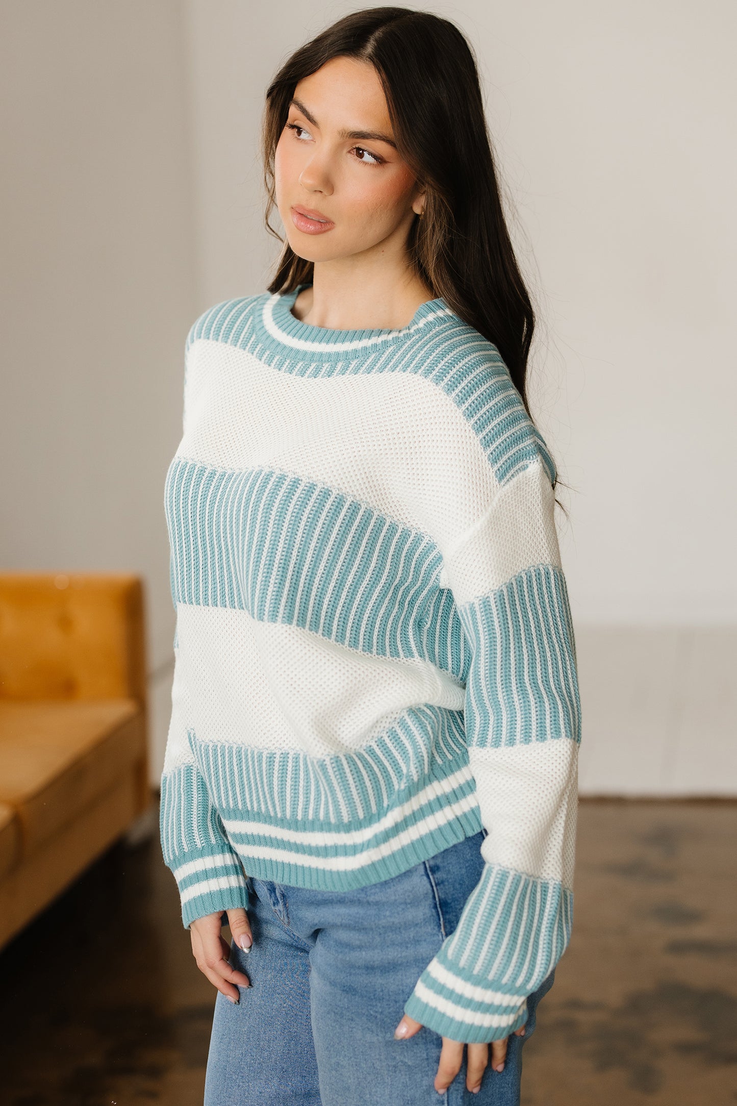 Bella's Striped Patchwork Drop Shoulder Oversized Sweater-TOPS / DRESSES-[Adult]-[Female]-2022 Online Blue Zone Planet
