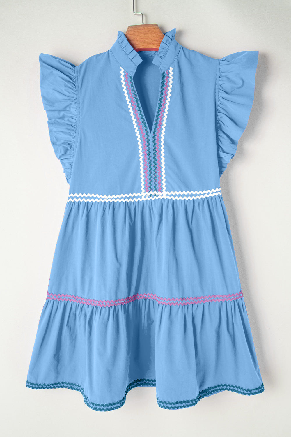 Blue Zone Planet | Ruffled Notched Cap Sleeve Mini Dress-TOPS / DRESSES-[Adult]-[Female]-2022 Online Blue Zone Planet