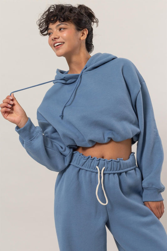 HYFVE Bubble Hem Cropped Hoodie-TOPS / DRESSES-[Adult]-[Female]-Gray Blue-S-2022 Online Blue Zone Planet