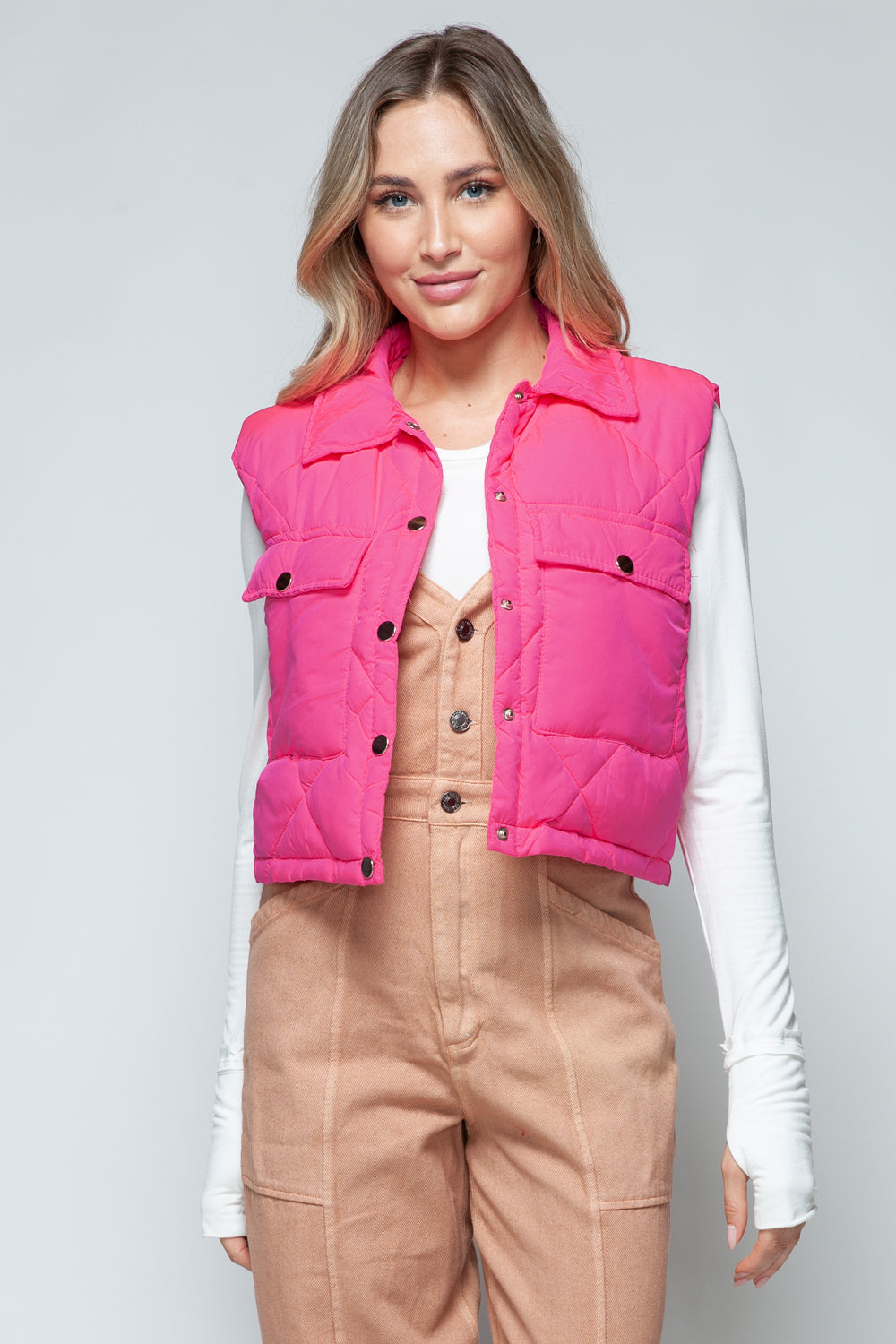 Blue Zone Planet | Snobbish Snap Down Quilted Crop Vest-TOPS / DRESSES-[Adult]-[Female]-2022 Online Blue Zone Planet