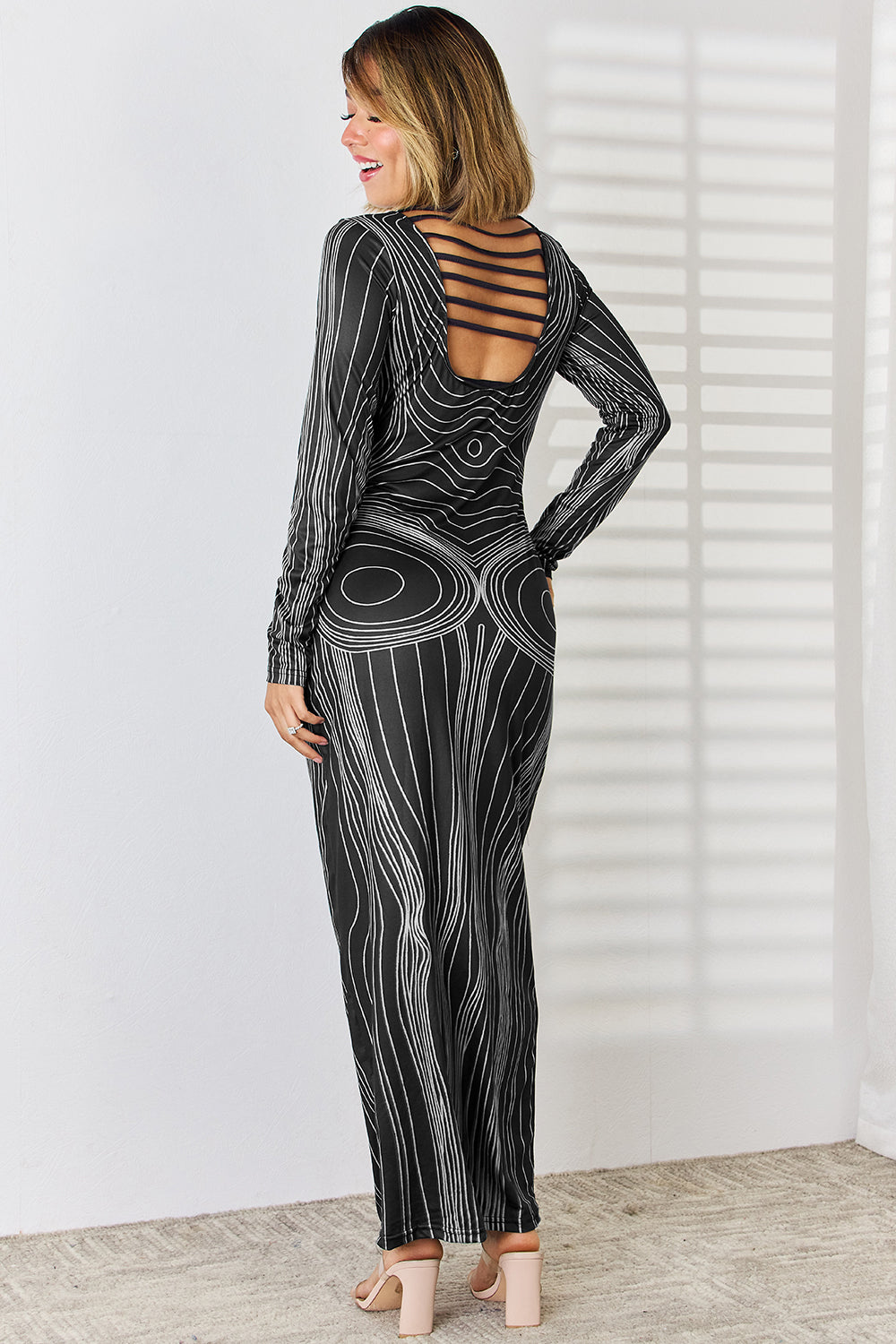 Cutout Round Neck Long Sleeve Maxi Dress-TOPS / DRESSES-[Adult]-[Female]-2022 Online Blue Zone Planet