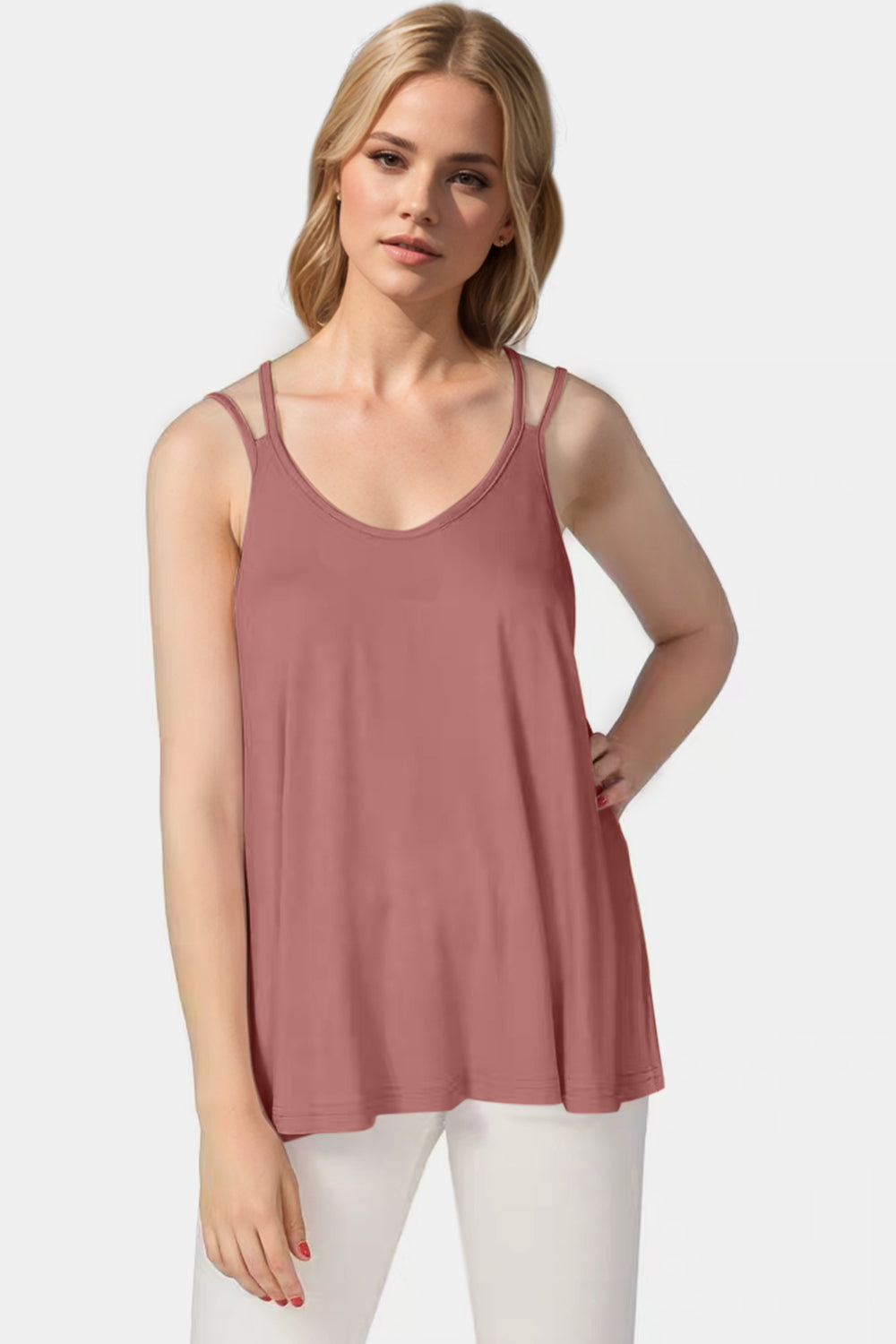 Basic Bae Bamboo Scoop Neck Double Spaghetti Straps Cami-TOPS / DRESSES-[Adult]-[Female]-Dusty Pink-S-2022 Online Blue Zone Planet