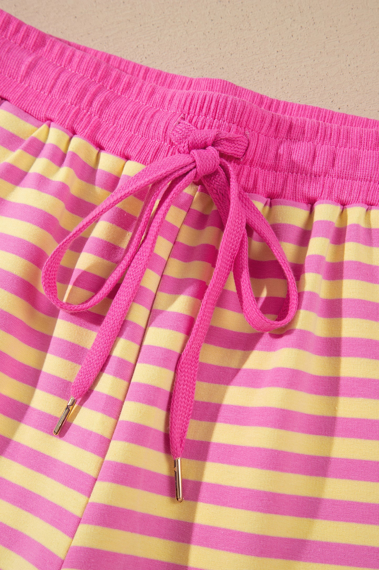 Rose Red Striped Long Sleeve Zip-Up Hoodie Drawstring Elastic Waist 2pcs Short Set-Two Piece Sets/Short Sets-[Adult]-[Female]-2022 Online Blue Zone Planet