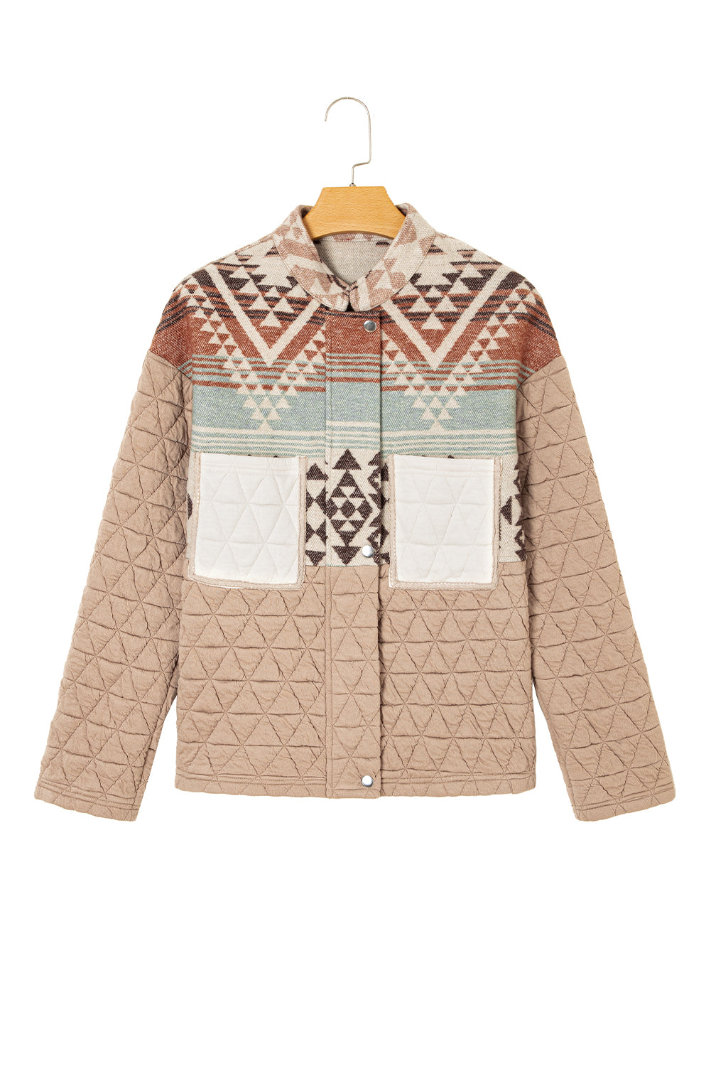 Light French Beige Aztec Quilted Patchwork Western Fashion Jacket-Outerwear/Jackets-[Adult]-[Female]-2022 Online Blue Zone Planet