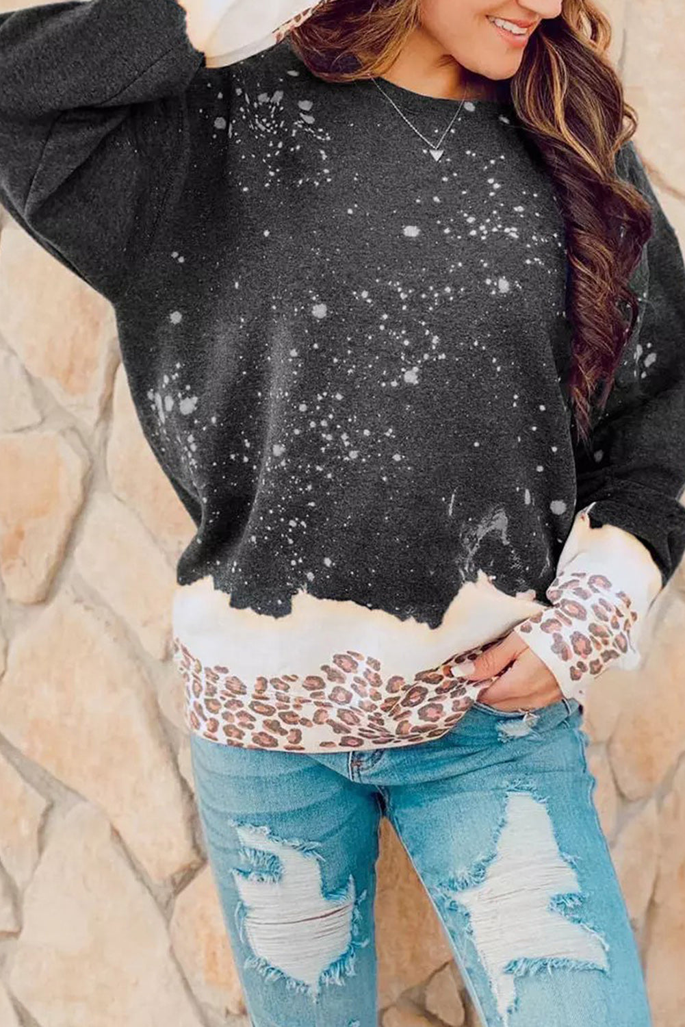 Fiery Red Leopard Bleached Pullover Sweatshirt-Tops/Sweatshirts & Hoodies-[Adult]-[Female]-2022 Online Blue Zone Planet
