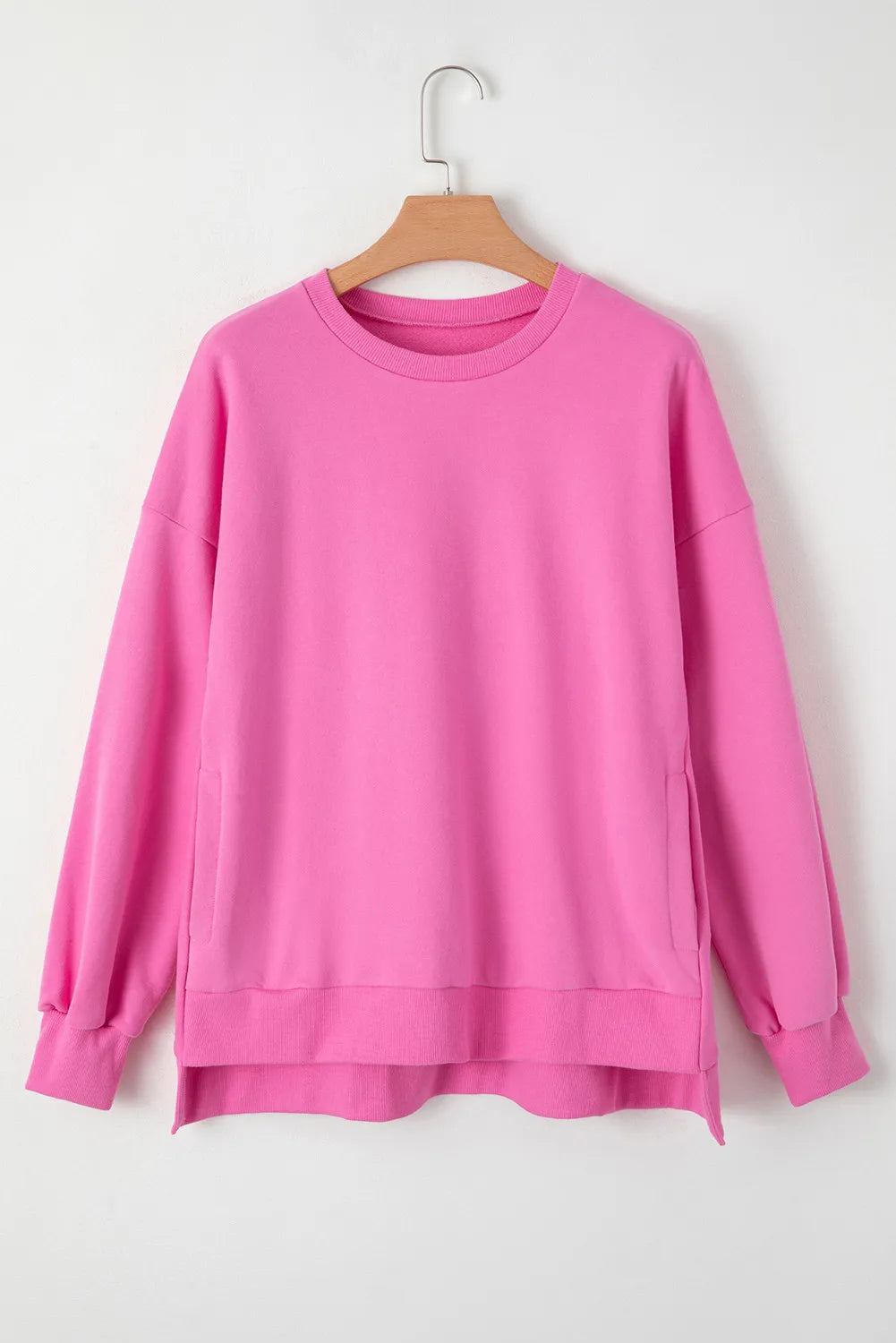 Round Neck Long Sleeve Sweatshirt-TOPS / DRESSES-[Adult]-[Female]-Fuchsia Pink-S-2022 Online Blue Zone Planet