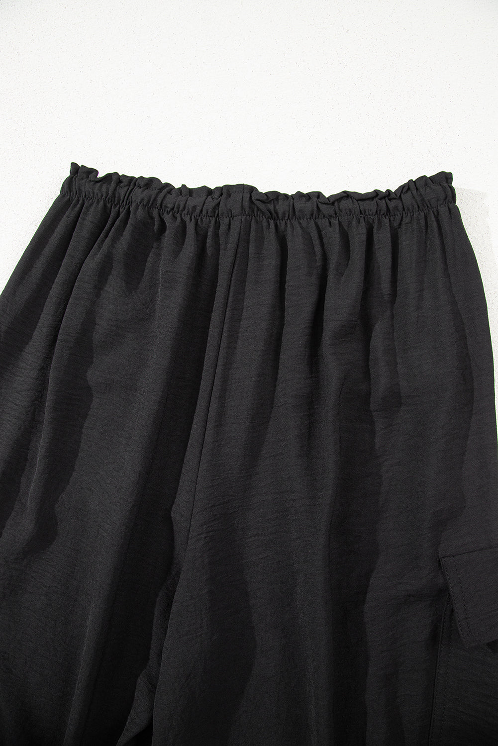 Black Drawstring Frilled Waist Wide Leg Utility Trousers-Bottoms/Pants & Culotte-[Adult]-[Female]-2022 Online Blue Zone Planet