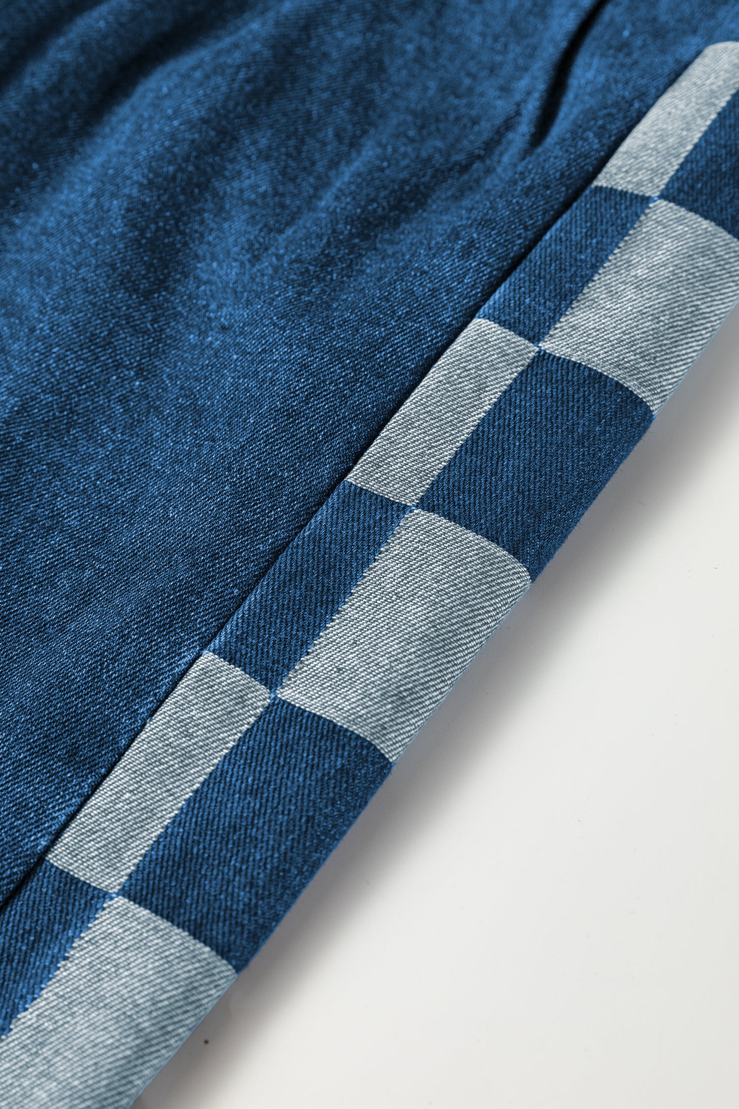 Sail Blue Checkered Side Panel Patchwork Drawstring Loose Denim Pants-Bottoms/Jeans-[Adult]-[Female]-2022 Online Blue Zone Planet
