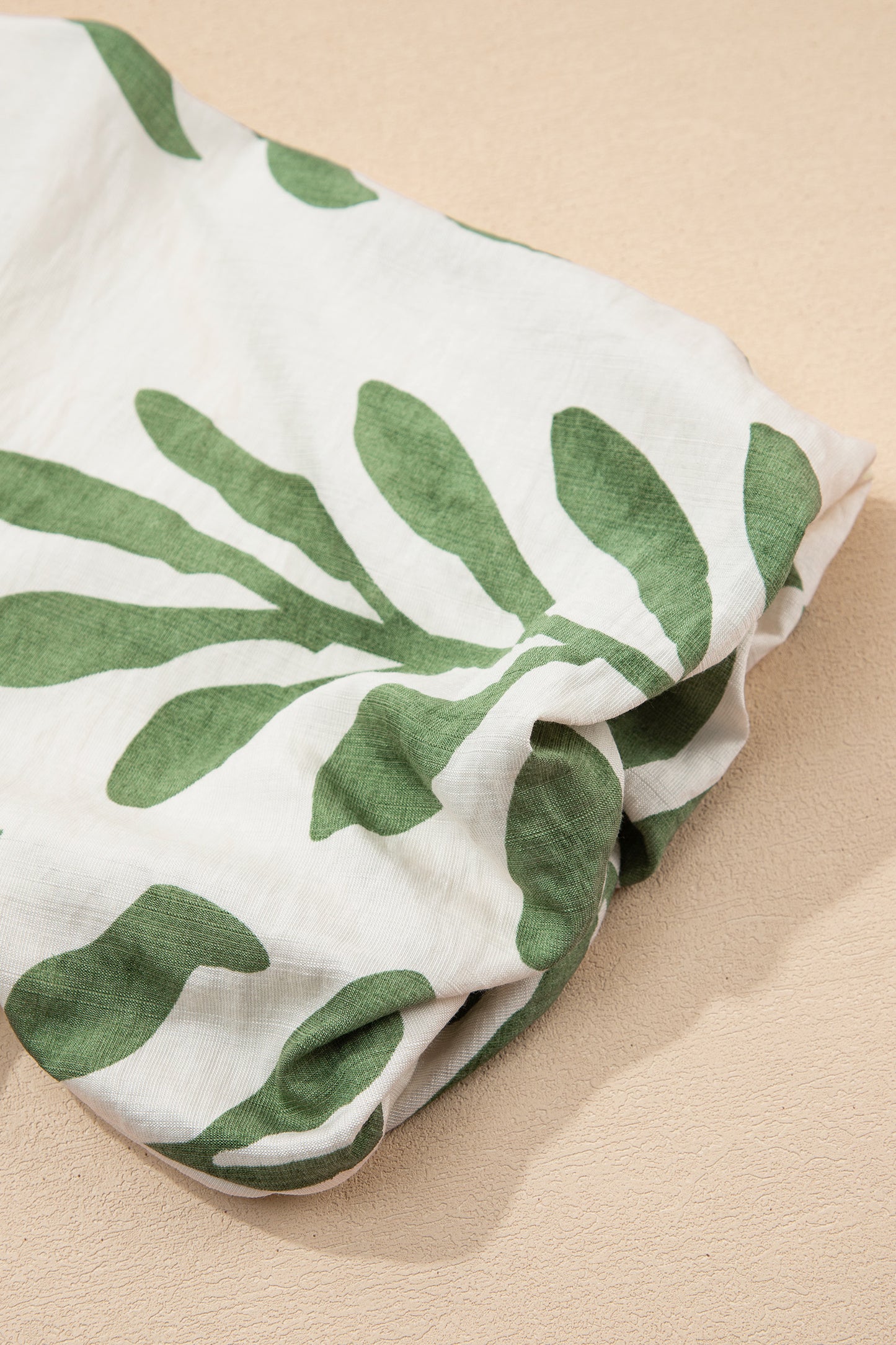 Green Leaf Print Short Balloon Sleeve Shirt-Tops/Blouses & Shirts-[Adult]-[Female]-2022 Online Blue Zone Planet