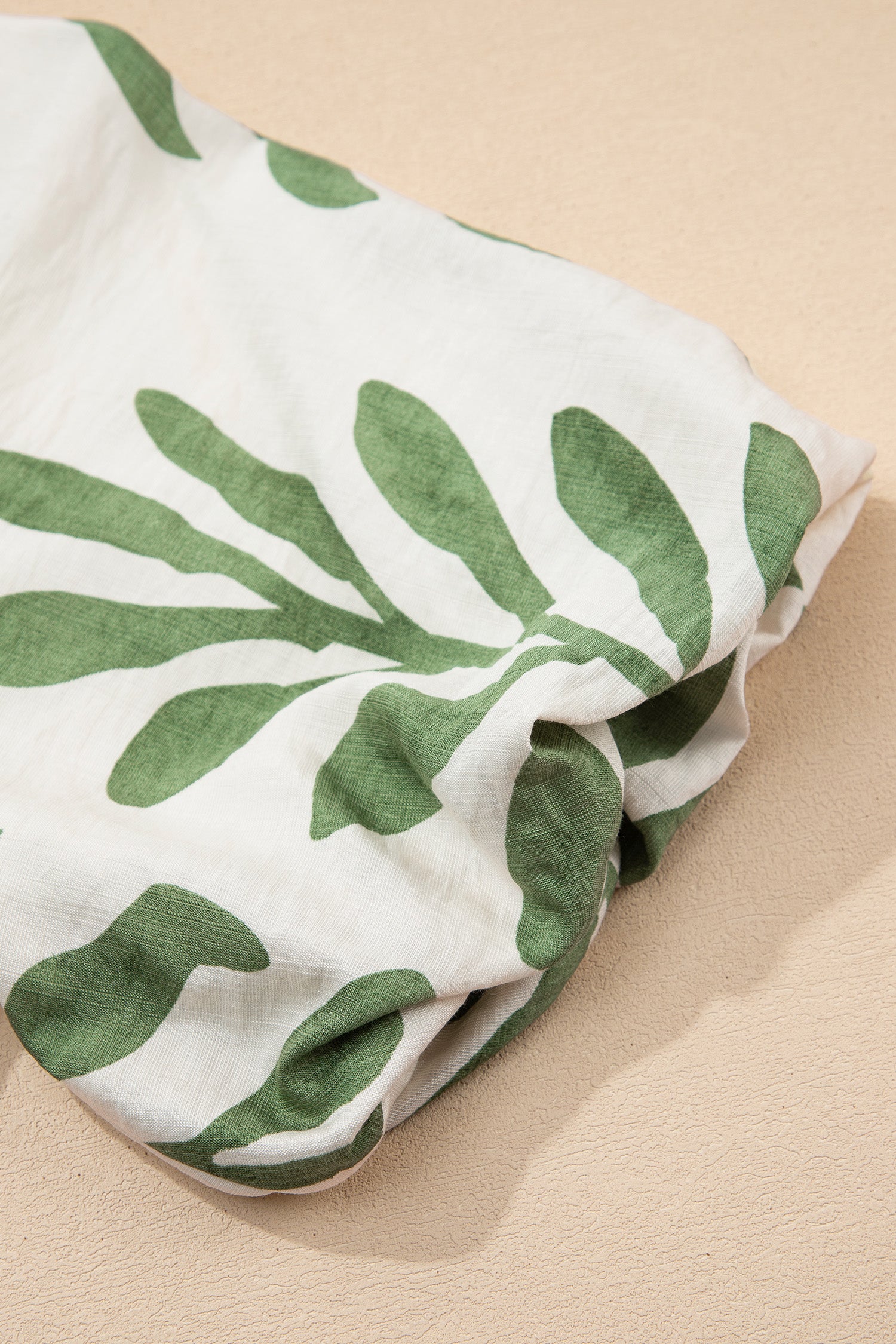 Green Leaf Print Short Balloon Sleeve Shirt-Tops/Blouses & Shirts-[Adult]-[Female]-2022 Online Blue Zone Planet