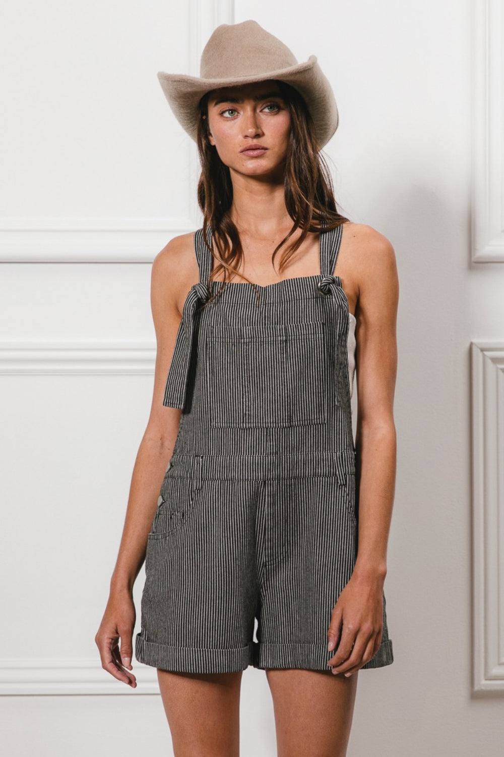 BiBi Tie Strap Washed Stripe Denim Overalls-TOPS / DRESSES-[Adult]-[Female]-2022 Online Blue Zone Planet