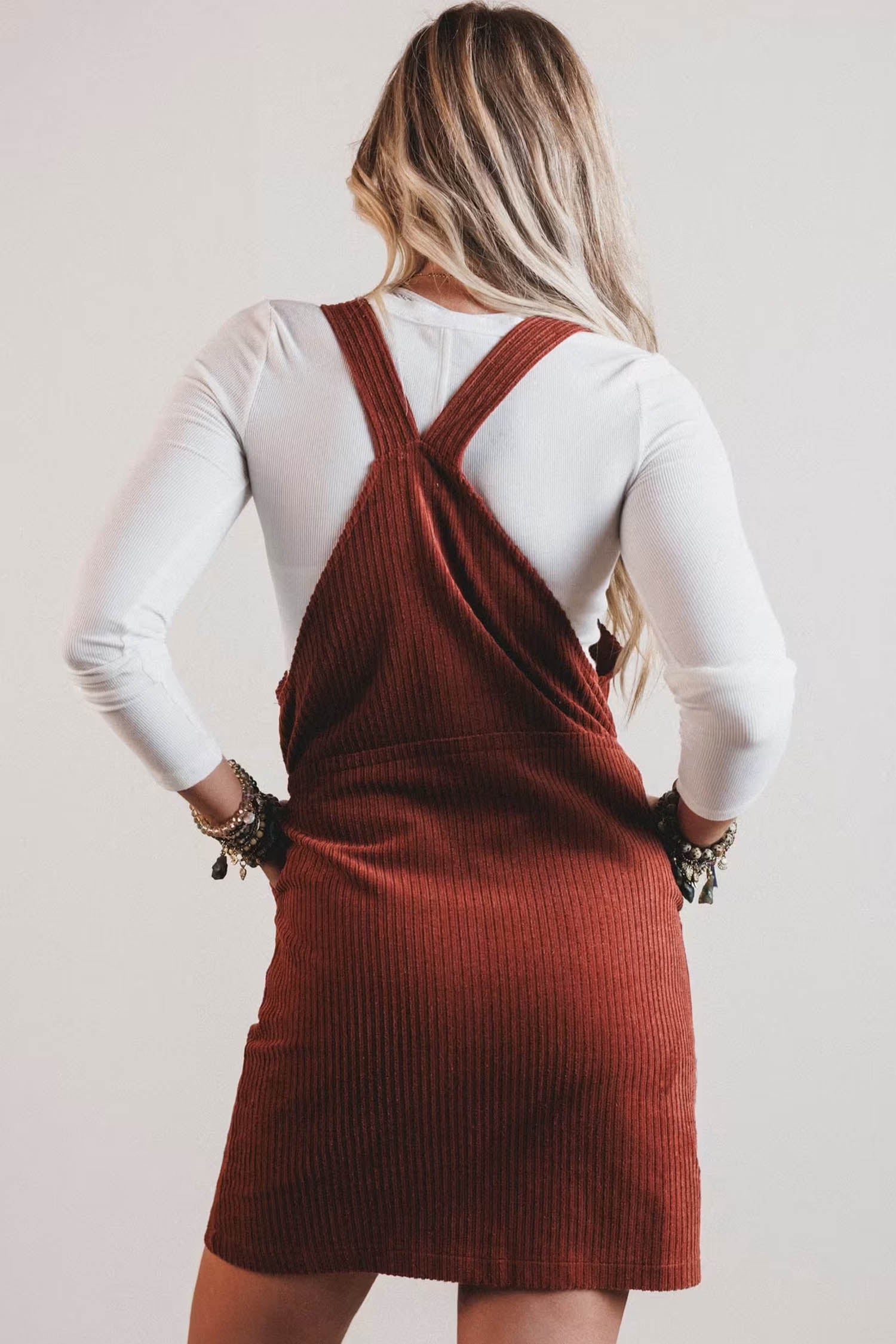 Clay Ribbed Corduroy Zip-Up Sleeveless Pocket Sheath Dress-Dresses/Mini Dresses-[Adult]-[Female]-2022 Online Blue Zone Planet