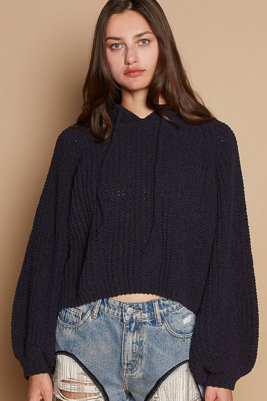 POL Back Open Slit Balloon Sleeve Crop Hooded Sweater-TOPS / DRESSES-[Adult]-[Female]-Indigo-S-2022 Online Blue Zone Planet