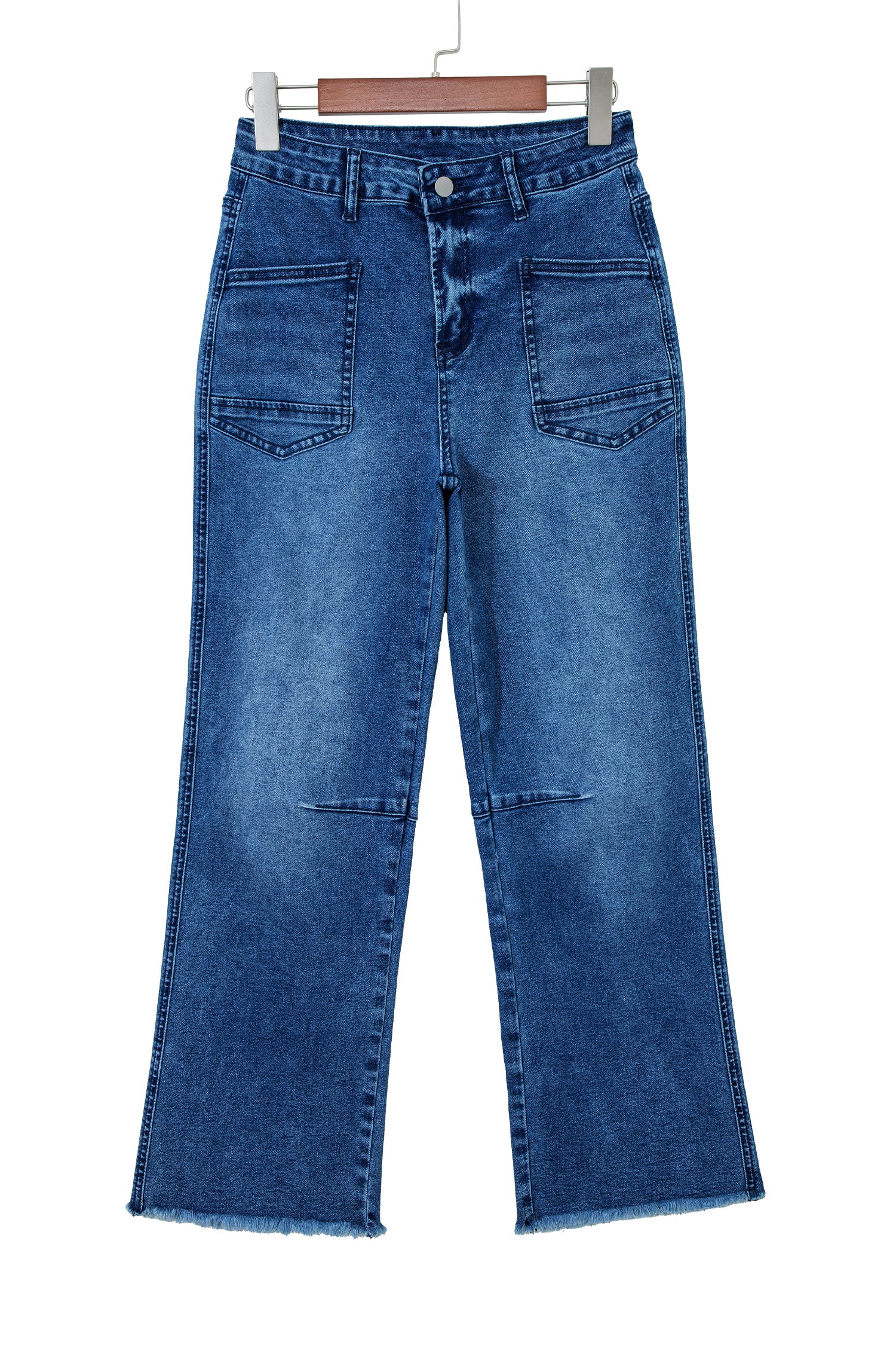 Sail Blue Frayed Cropped Straight Jeans-Bottoms/Jeans-[Adult]-[Female]-2022 Online Blue Zone Planet