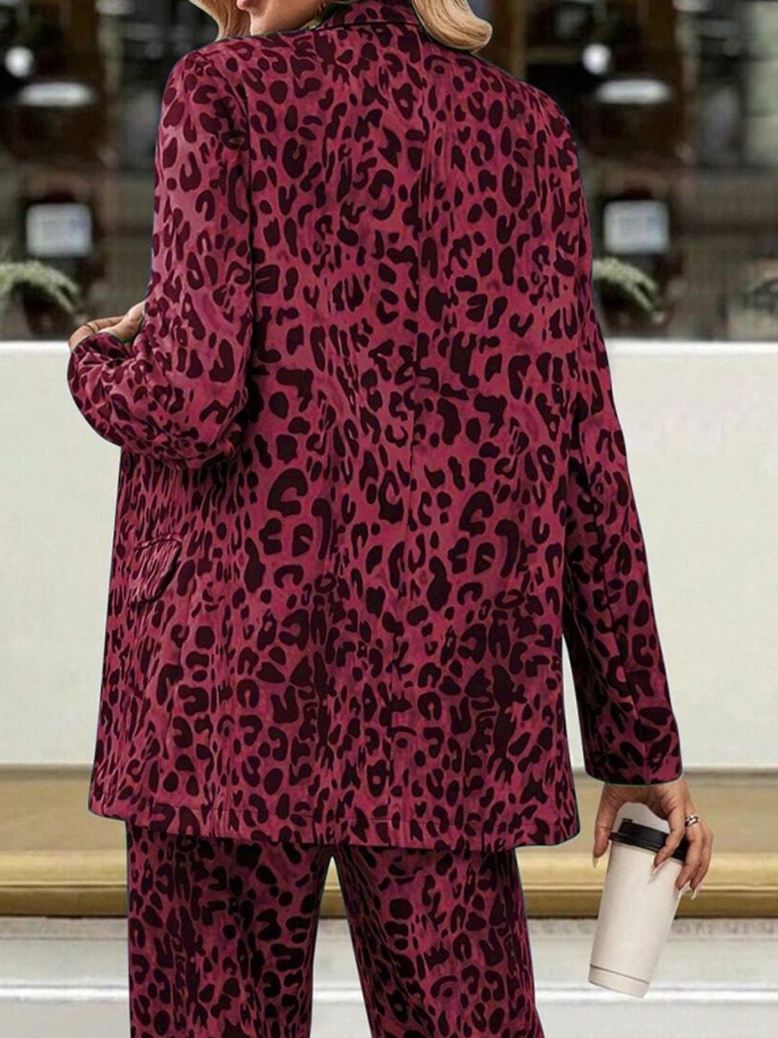 Full Size Leopard Lapel Collar Long Sleeve Blazer and Pants Set-TOPS / DRESSES-[Adult]-[Female]-2022 Online Blue Zone Planet