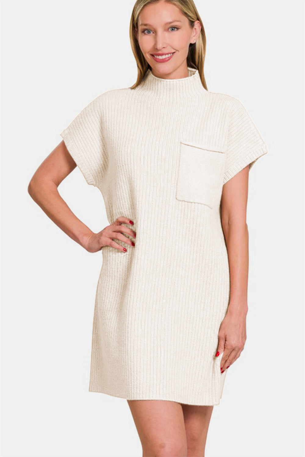 Zenana Short Sleeve Sweater Mini Dress-TOPS / DRESSES-[Adult]-[Female]-Ivory-S-2022 Online Blue Zone Planet