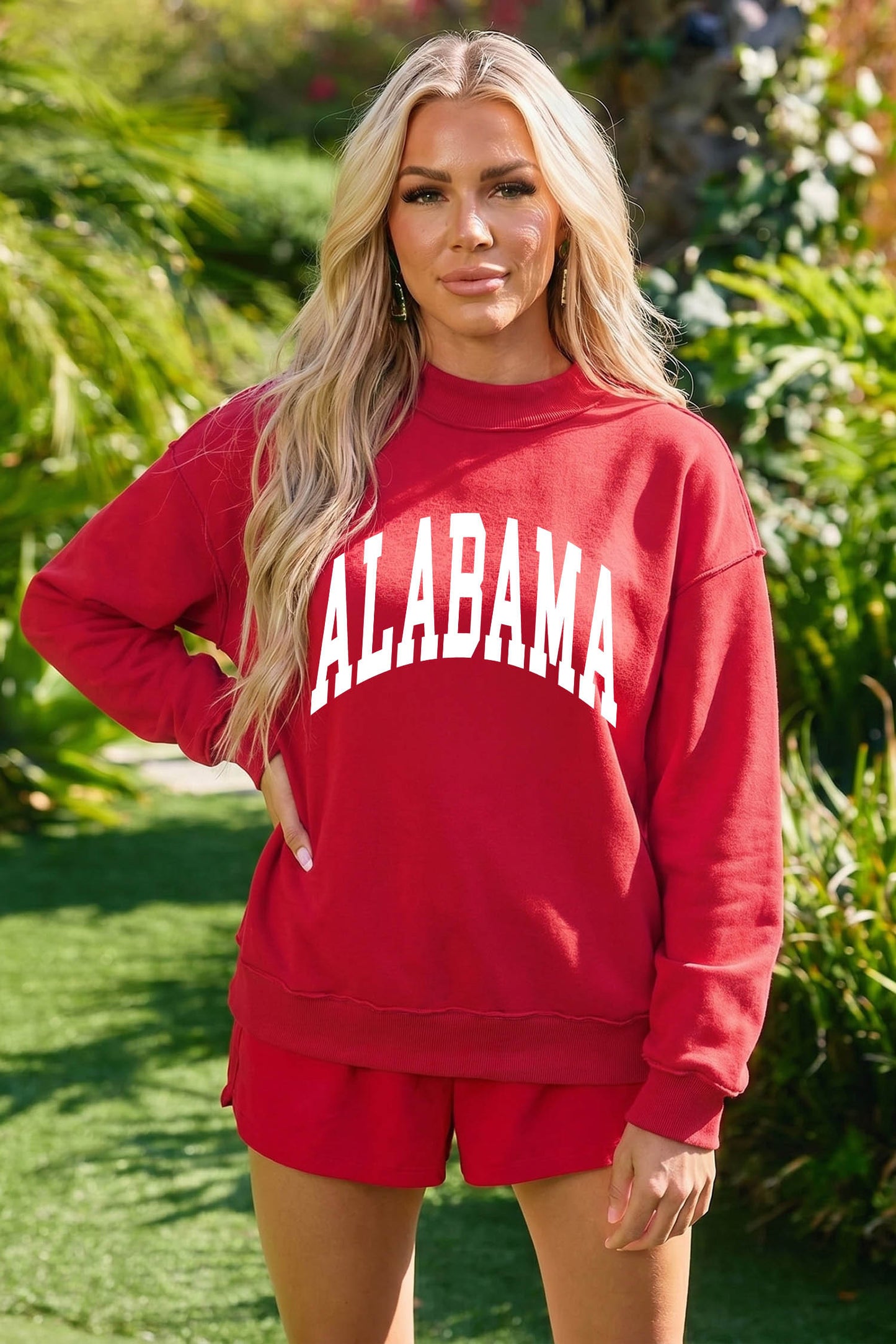 Racing Red ALABAMA/ AL Double Side Printed High Neck Reversible Baggy Sweatshirt-Graphic/Graphic Sweatshirts-[Adult]-[Female]-2022 Online Blue Zone Planet