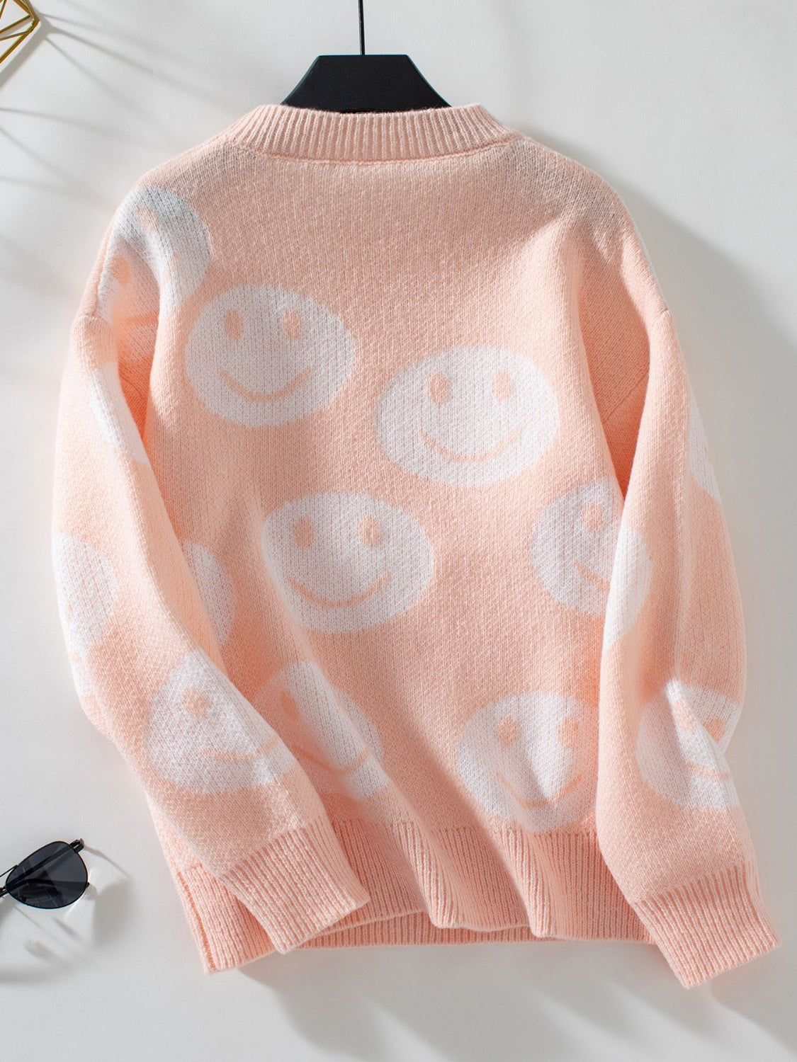 Smile Pattern Round Neck Long Sleeve Sweater-TOPS / DRESSES-[Adult]-[Female]-2022 Online Blue Zone Planet