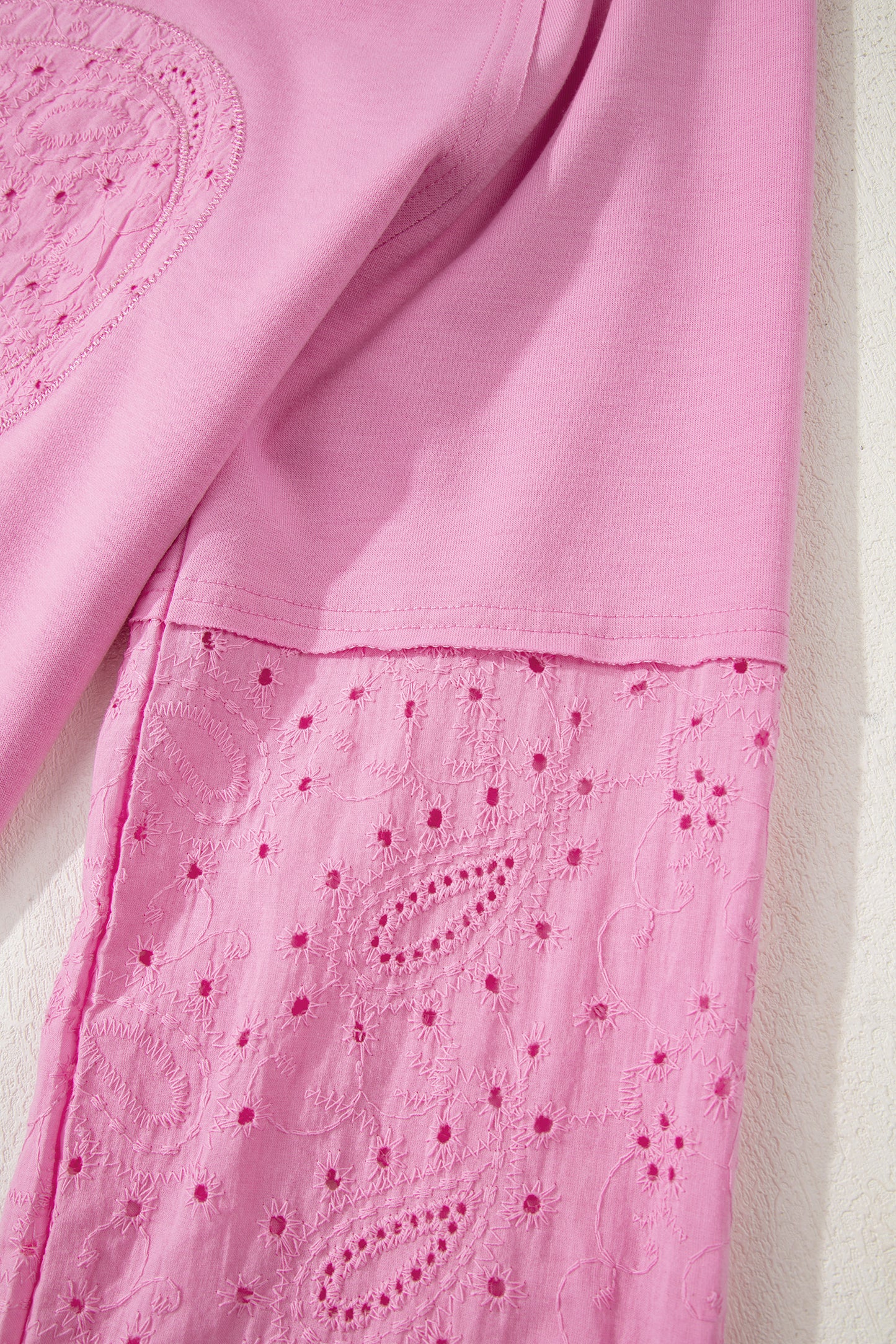 Pink Paisley Broderie Anglaise Valentine Heart Pattern Long Sleeve Patchwork Top-Tops/Long Sleeve Tops-[Adult]-[Female]-2022 Online Blue Zone Planet