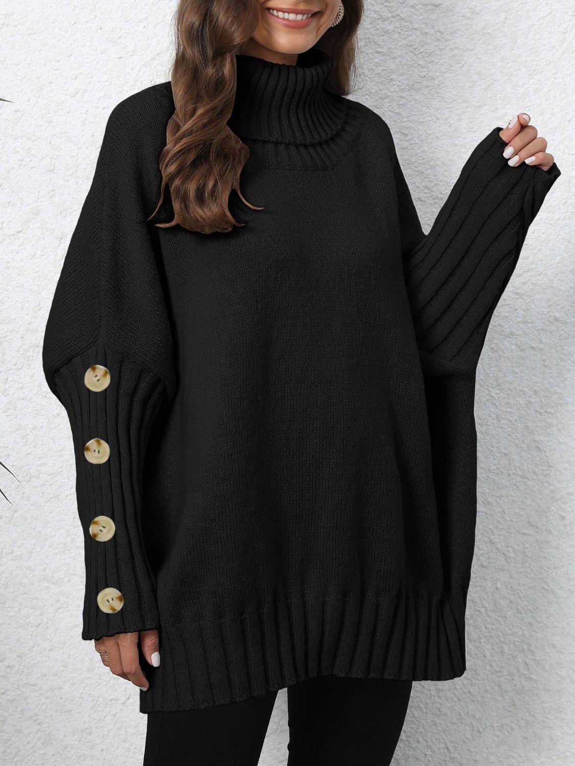 Turtleneck Long Sleeve Sweater-TOPS / DRESSES-[Adult]-[Female]-Black-One Size-2022 Online Blue Zone Planet