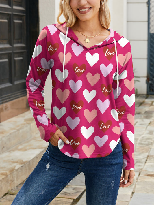 Blue Zone Planet | FAM-FAM Heart Drawstring Dropped Shoulder Hoodie-TOPS / DRESSES-[Adult]-[Female]-Hot Pink-S-2022 Online Blue Zone Planet