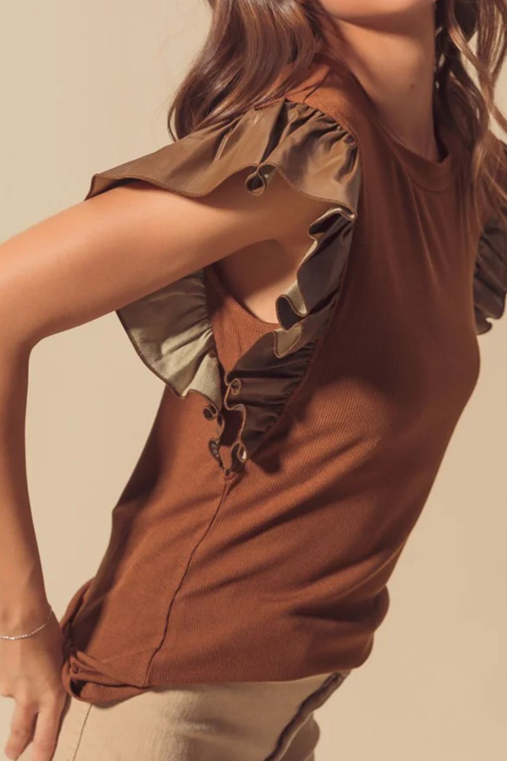 Ruffled Round Neck Cap Sleeve Blouse-TOPS / DRESSES-[Adult]-[Female]-2022 Online Blue Zone Planet