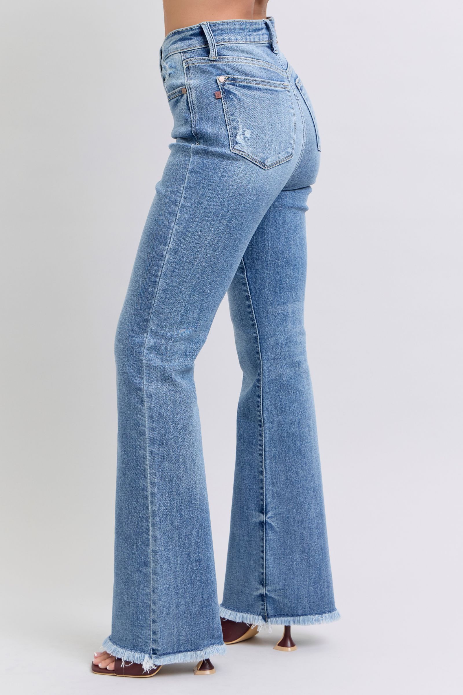 Blue Zone Planet | Judy Blue Full Size Raw Hem High Rise Bootcut Jeans-BOTTOM SIZES SMALL MEDIUM LARGE-[Adult]-[Female]-2022 Online Blue Zone Planet