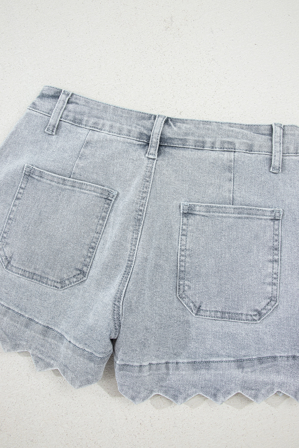 Dusk Blue Scalloped Hemline Acid Wash High Waist Denim Shorts-Bottoms/Denim Shorts-[Adult]-[Female]-2022 Online Blue Zone Planet