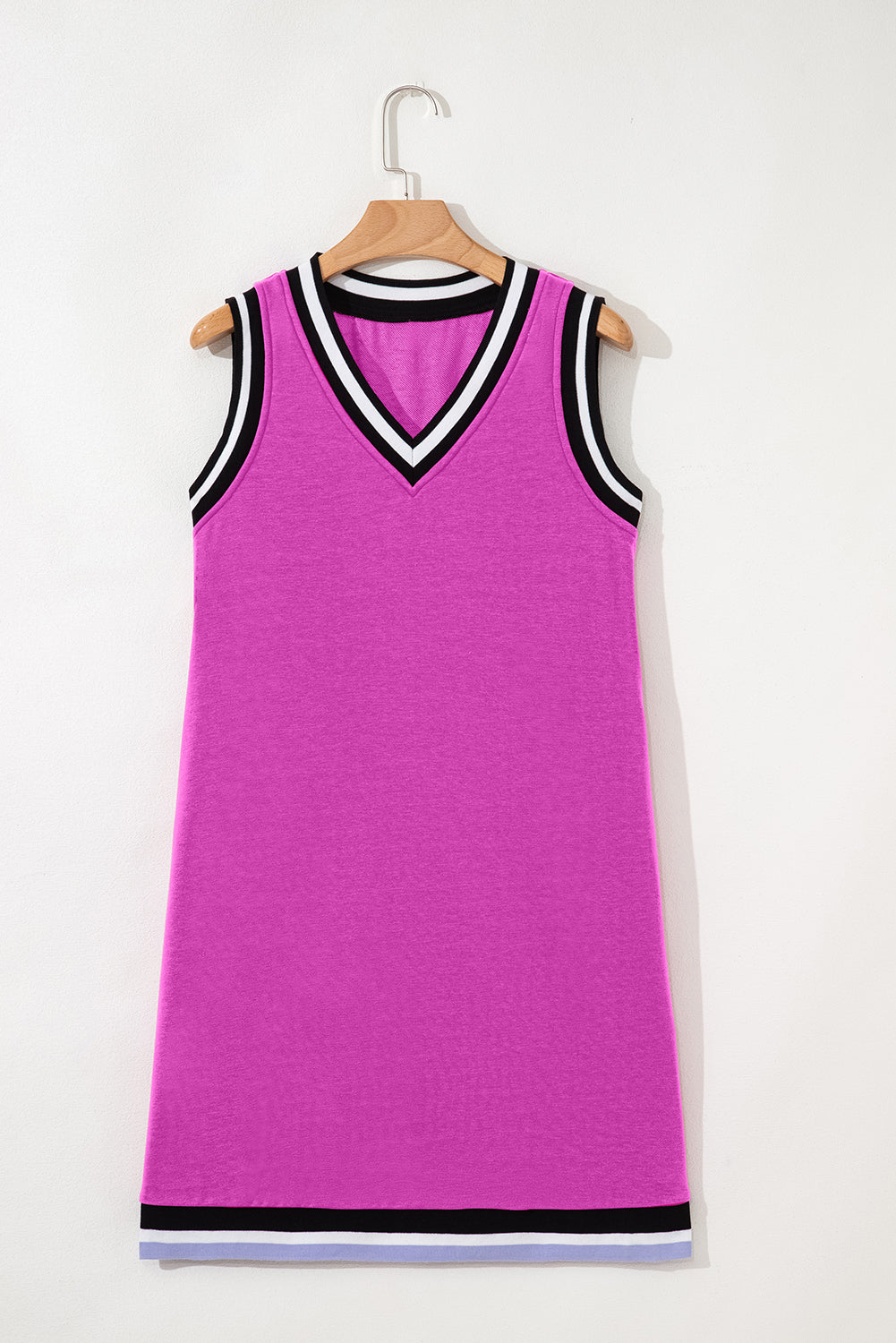Purple Orchid Color Contrast Trim V Neck Shift Sleeveless Mini Dress-TOPS / DRESSES-[Adult]-[Female]-2022 Online Blue Zone Planet