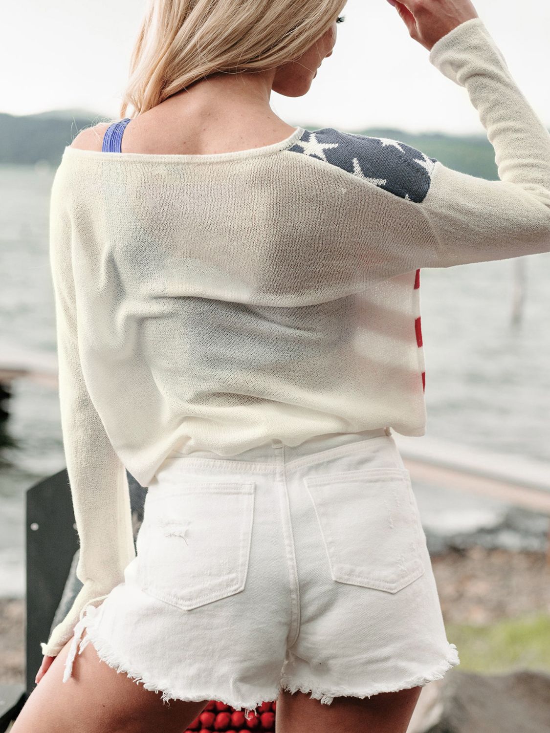 Blue Zone Planet | US Flag Boat Neck Long Sleeve Knit Top-TOPS / DRESSES-[Adult]-[Female]-2022 Online Blue Zone Planet