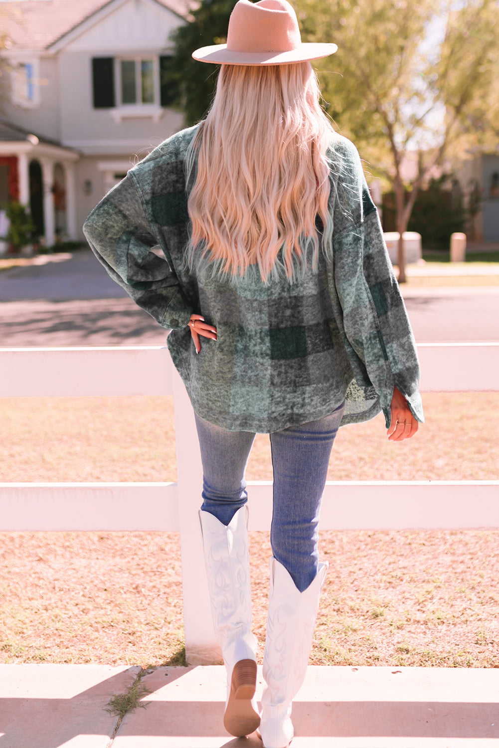 Multicolor Brushed Plaid Pocketed Oversize Shacket-Outerwear/Plaid Shackets-[Adult]-[Female]-2022 Online Blue Zone Planet