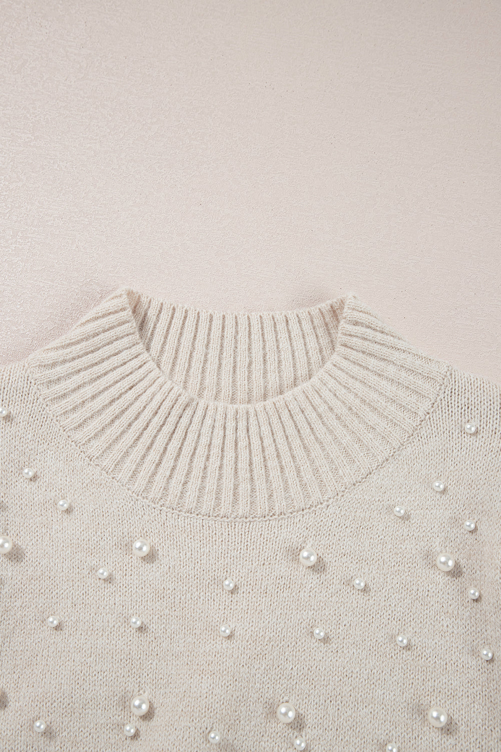 Parchment Pearl Beaded High Neck Bodycon Sweater Dress-Sweaters & Cardigans/Sweater Dresses-[Adult]-[Female]-2022 Online Blue Zone Planet