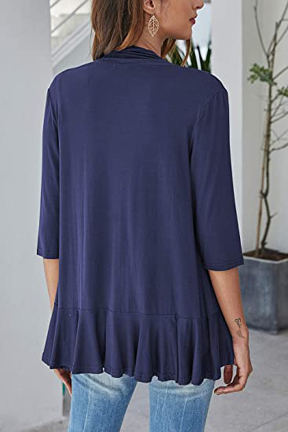 Open Front Three-Quarter Sleeve Cardigan-TOPS / DRESSES-[Adult]-[Female]-2022 Online Blue Zone Planet