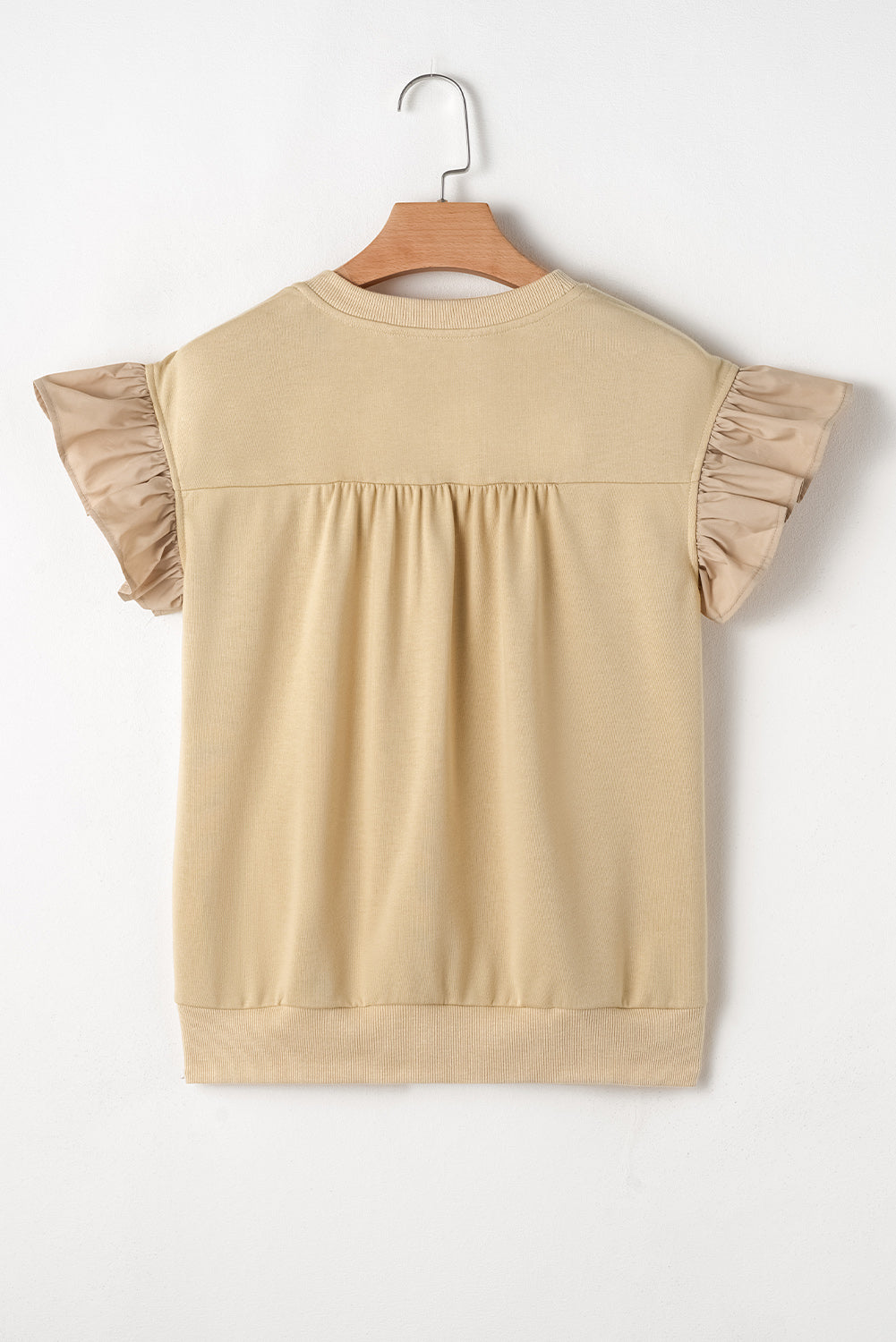 Parchment Ribbon Bow Ruffle Sleeve Round Neck Top-Blouses-[Adult]-[Female]-2022 Online Blue Zone Planet