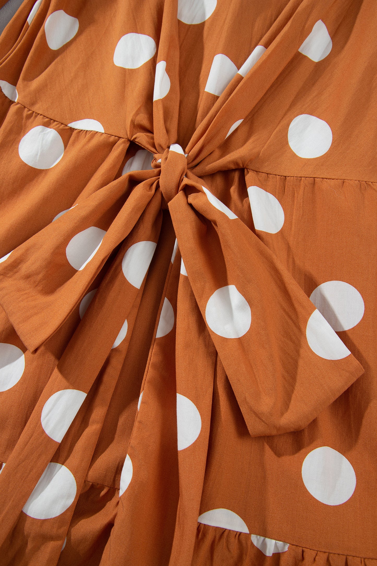 Brown Polka Dot Long Sleeve Tie Waist Casual Shift Mini Dress