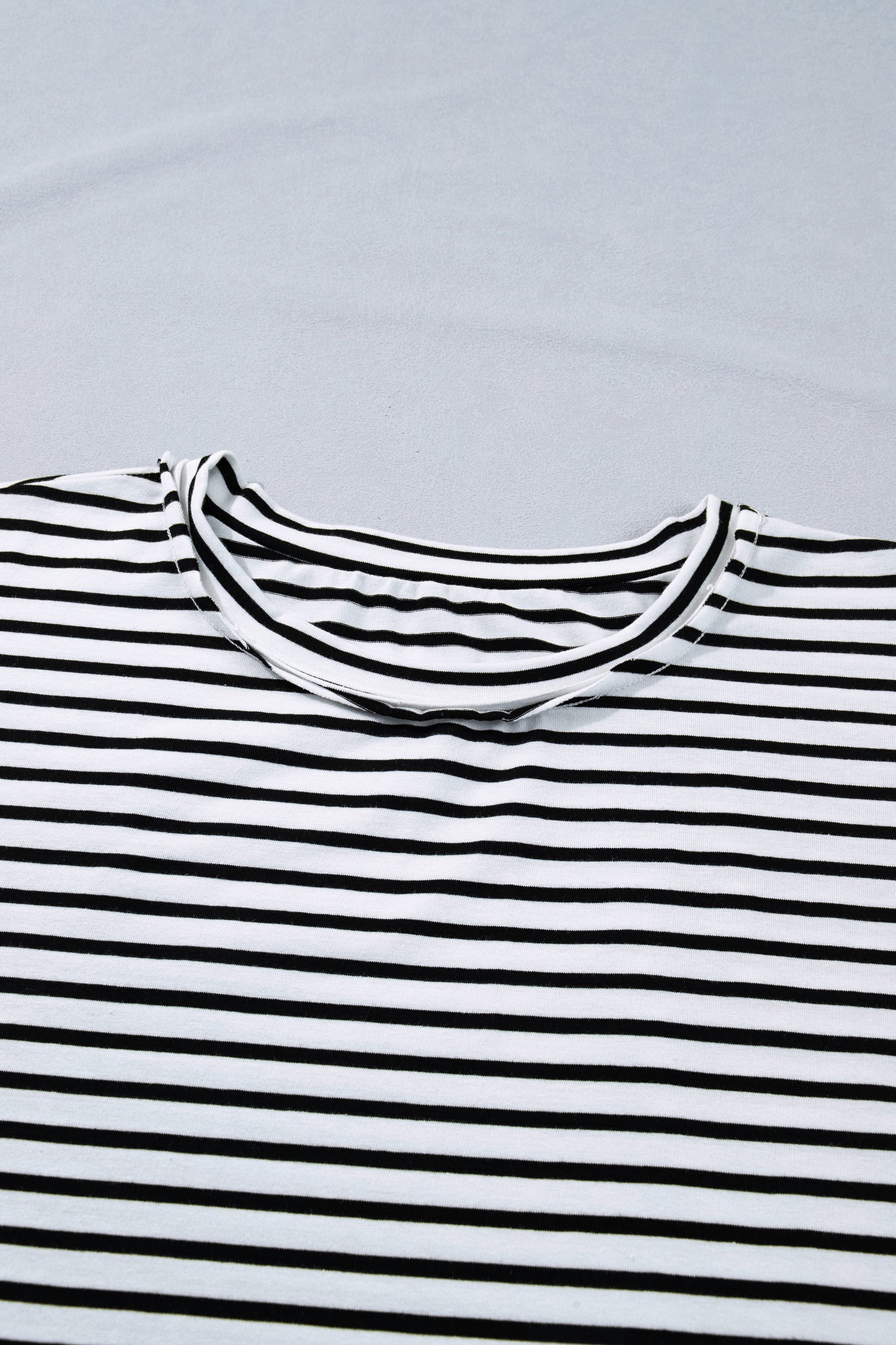 Black Stripe Plus Size Striped Short Sleeve Top with Floral Puff Sleeves-Plus Size/Plus Size Tops/Plus Size Blouses & Shirts-[Adult]-[Female]-2022 Online Blue Zone Planet