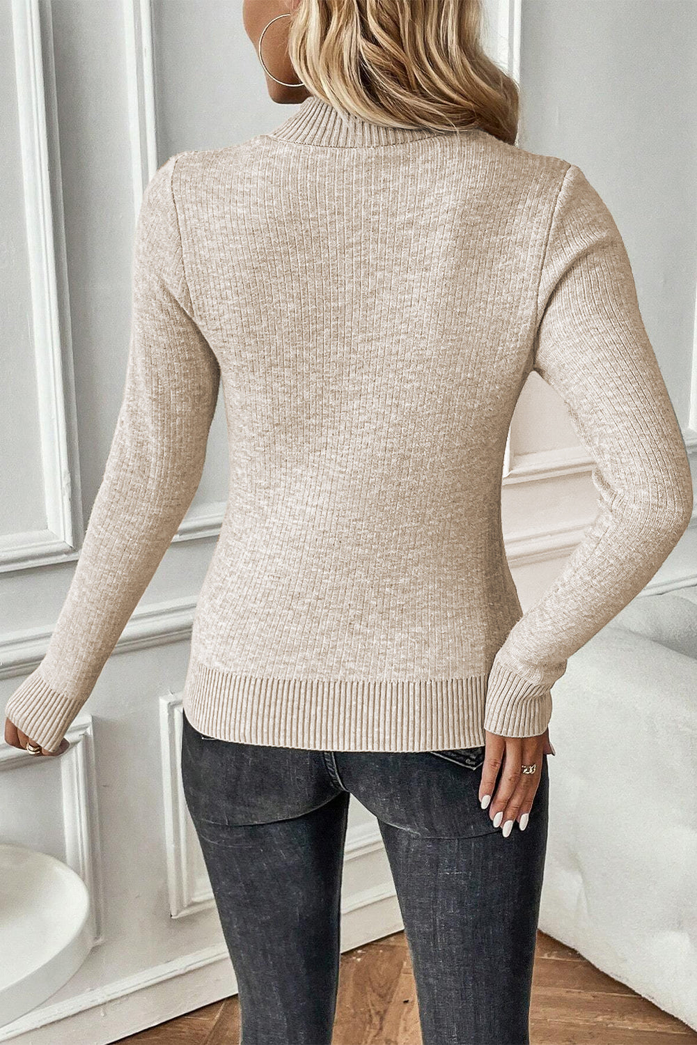 Apricot Thermal Lined Ribbed Knit Mock Neck Sweater-Sweaters & Cardigans/Sweaters-[Adult]-[Female]-2022 Online Blue Zone Planet