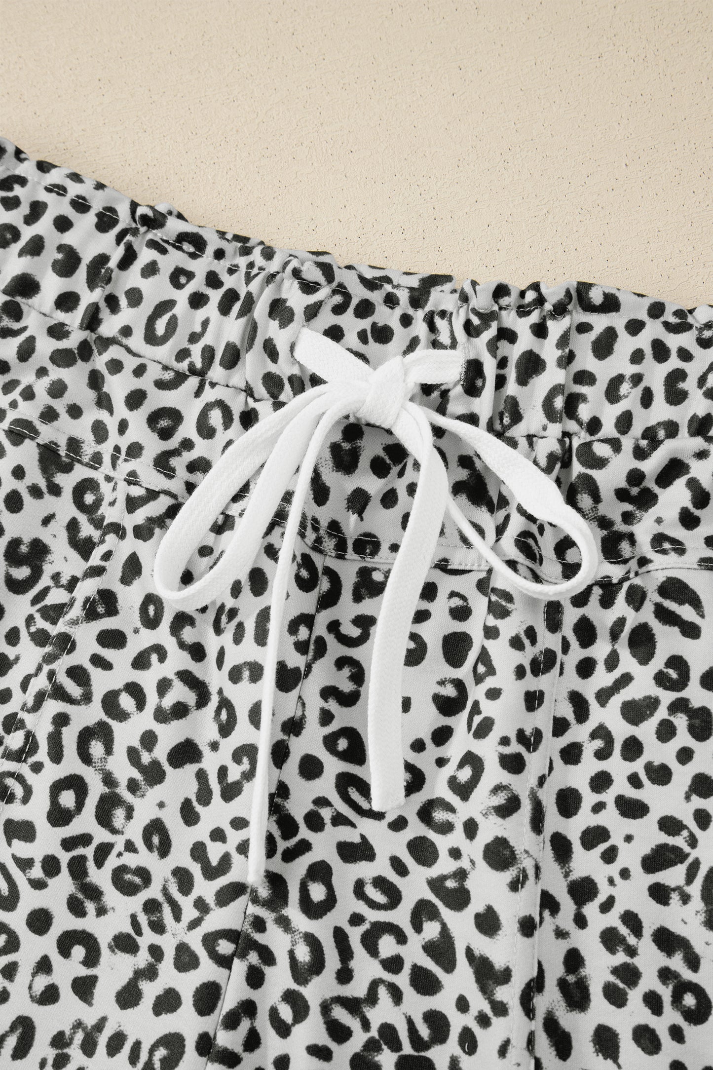 Gray Animal Print Wide Leg Terry Knit Pants