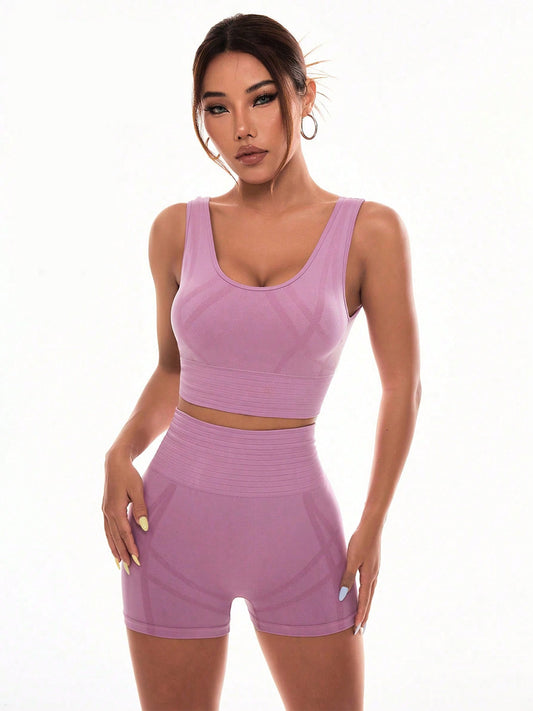 Blue Zone Planet | Scoop Neck Wide Strap Top and Shorts Active Set-TOPS / DRESSES-[Adult]-[Female]-Moonlit Mauve-S-2022 Online Blue Zone Planet