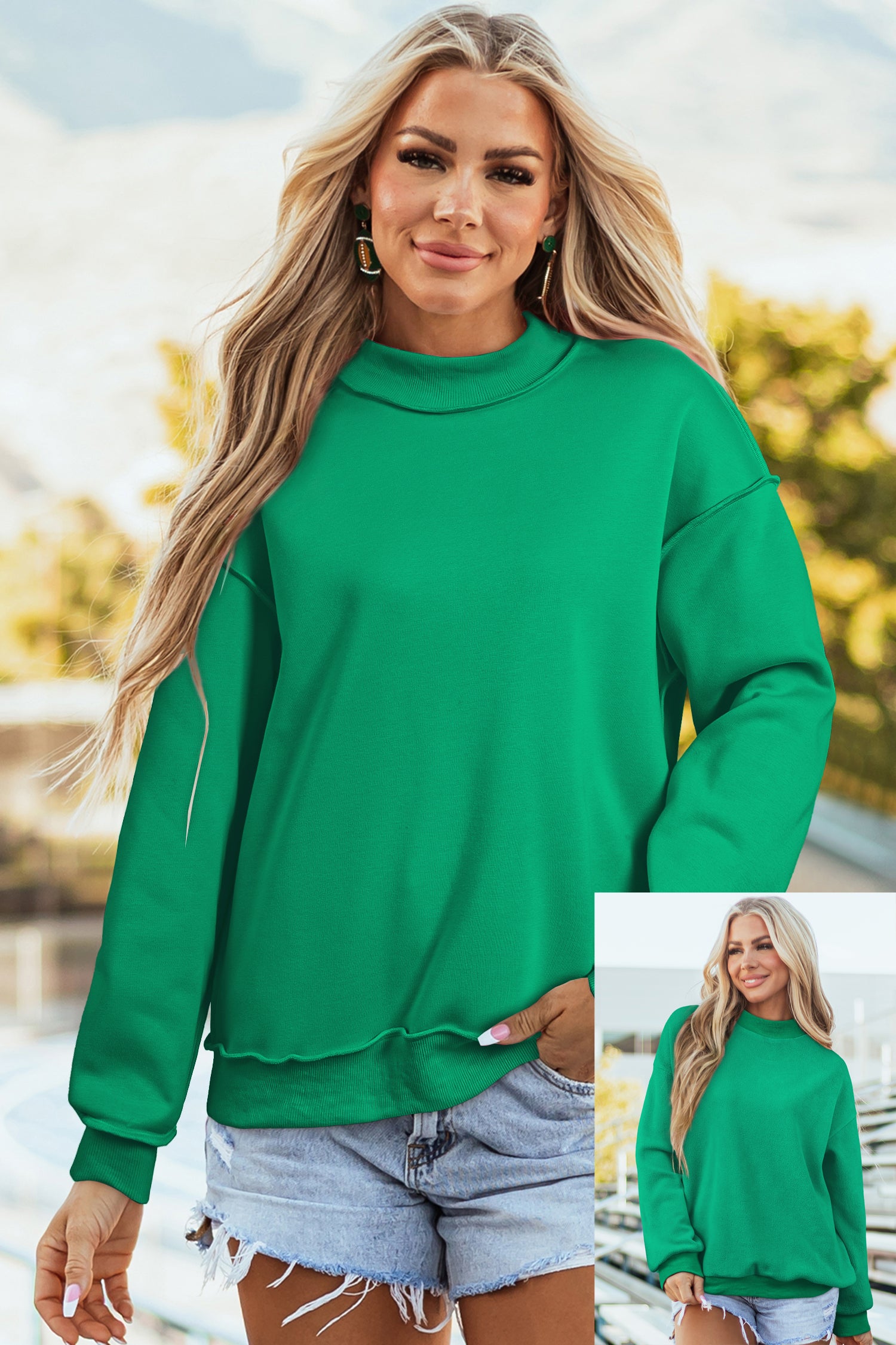 Red Dahlia Oversize Drop Shoulder Reversible Mock Neck Sweatshirt-Tops/Sweatshirts & Hoodies-[Adult]-[Female]-2022 Online Blue Zone Planet